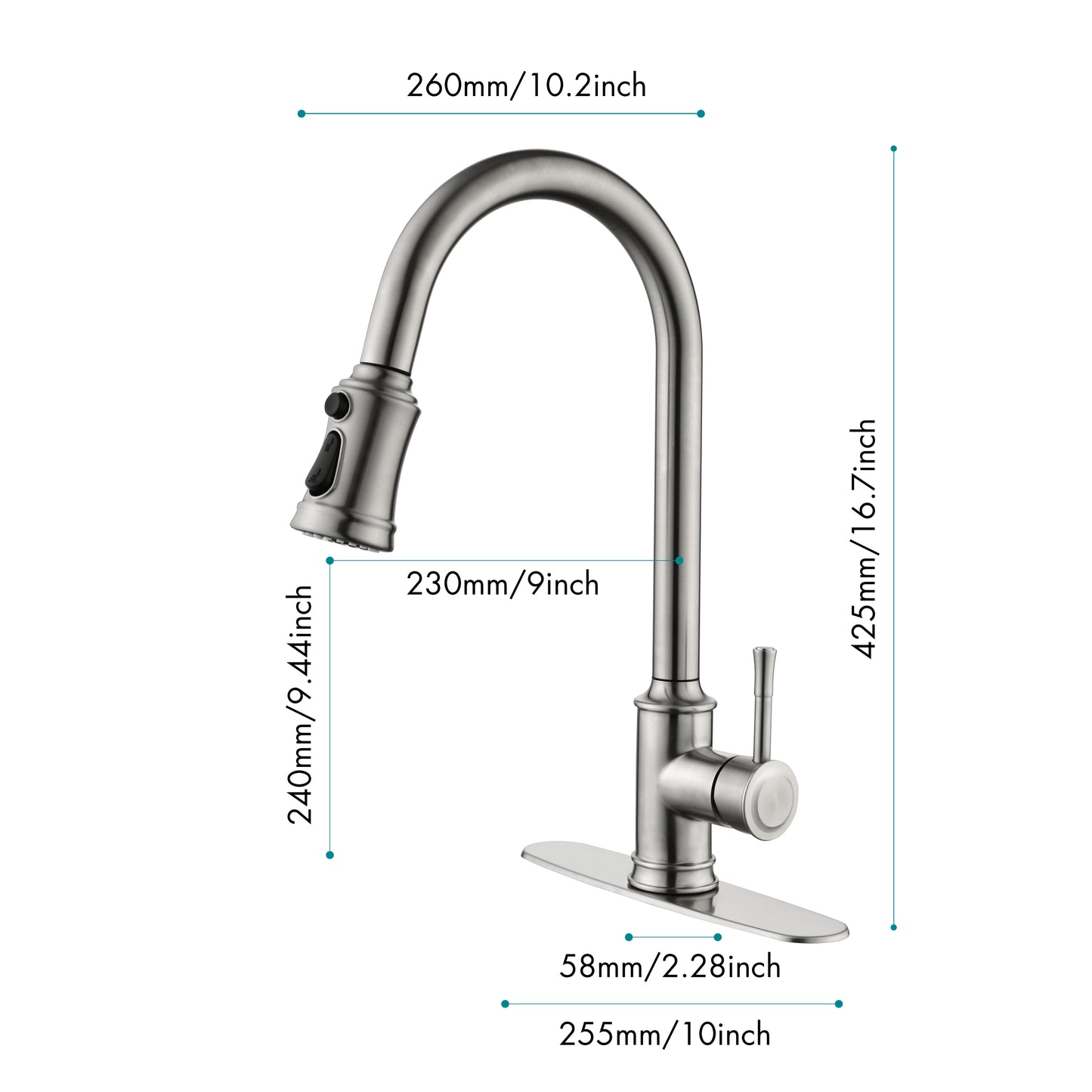 Single Handle High Arc Pull Out Kitchen Faucet,Single Level Stainless Steel Kitchen Sink Faucets with Pull Down Sprayer