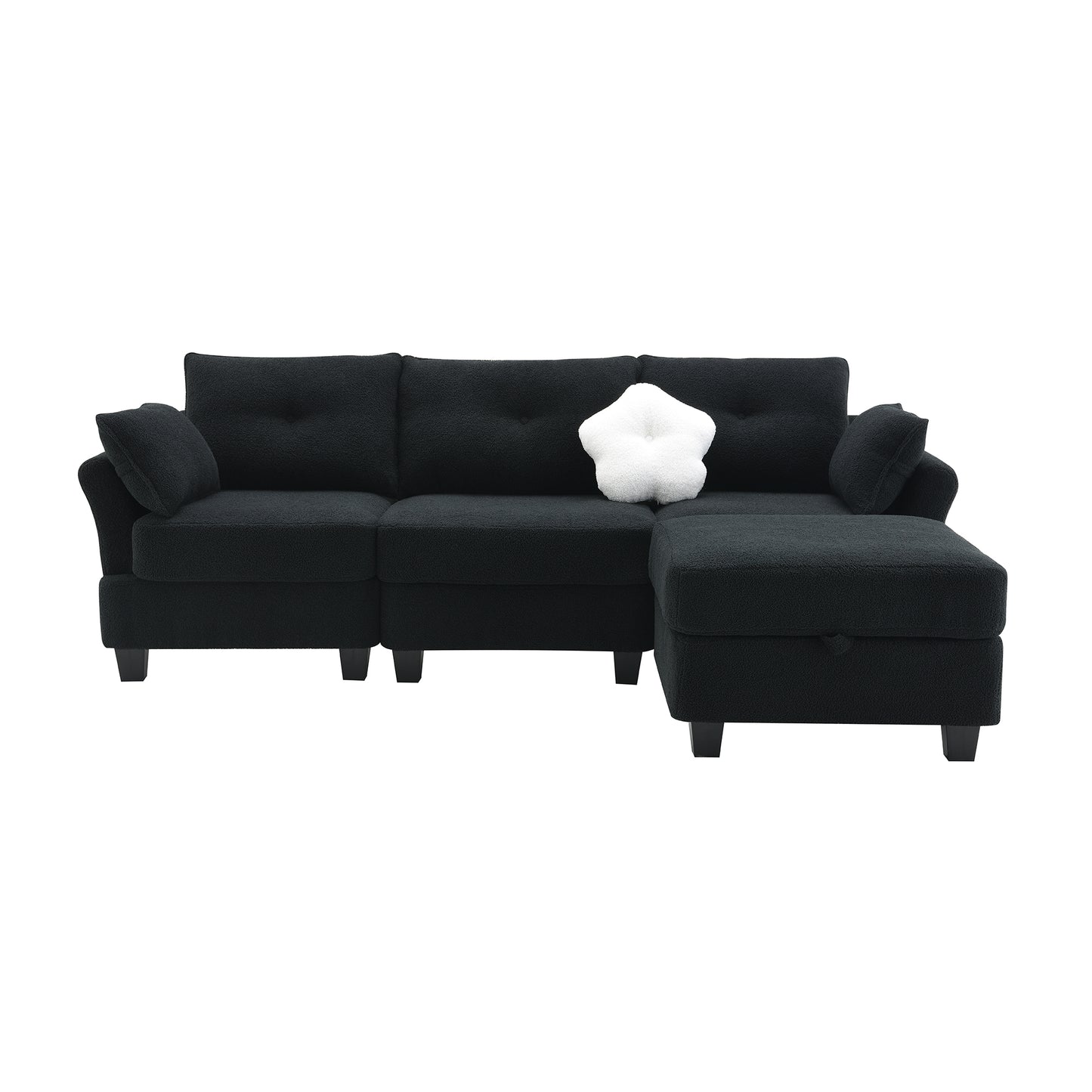 Modern Teddy Velvet Sectional Sofa with Charging Ports and Storage Ottoman - 4 Seat L-shaped Couch