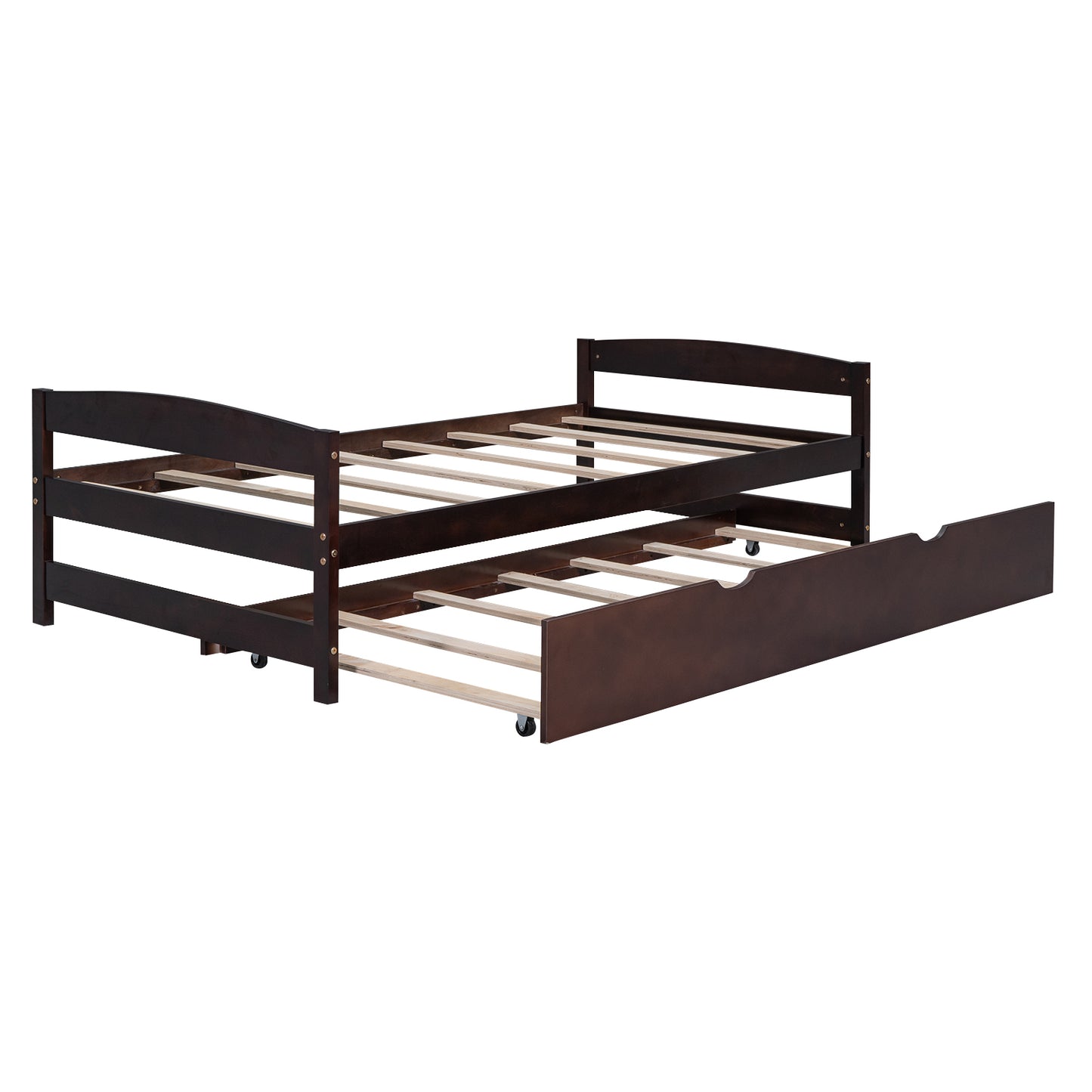 Twin Size Platform Bed with Twin Size Trundle, Espresso(Expected Arrival Time: 1.7)