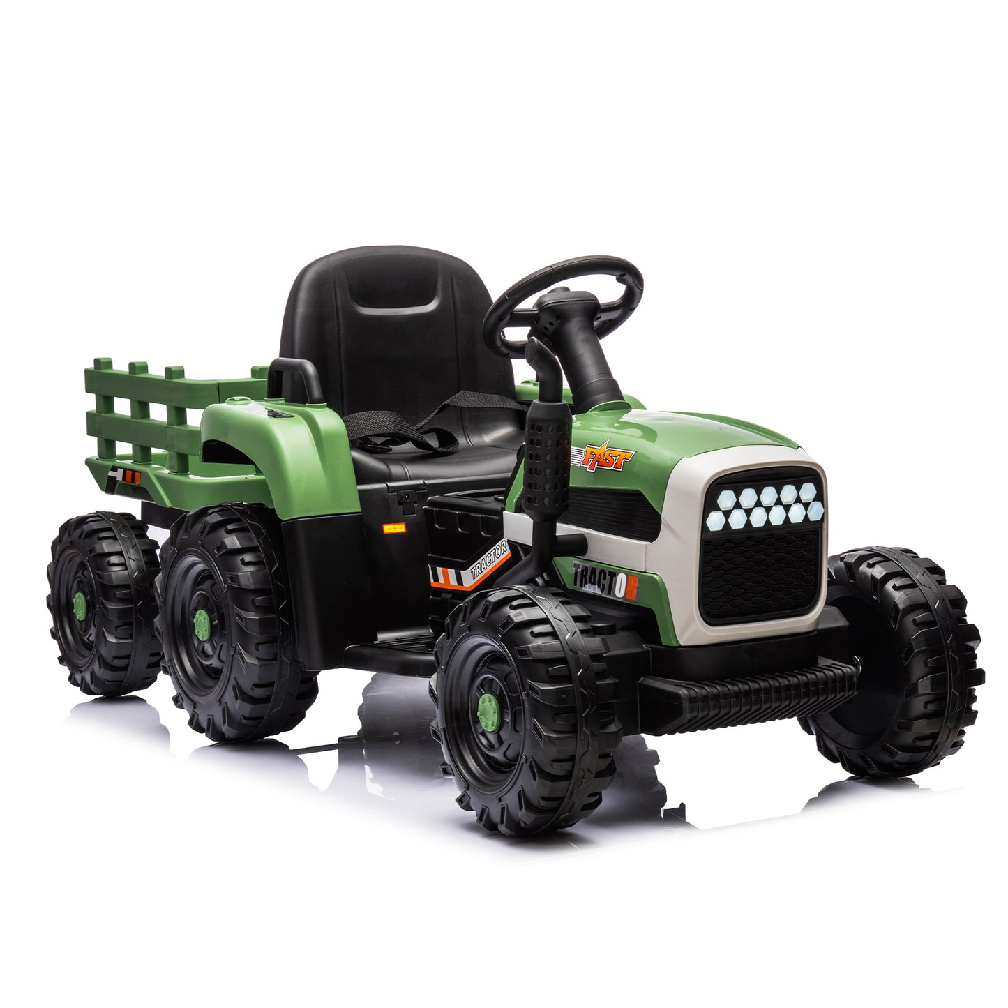 Electric Ride-On Tractor with Trailer, 12V Battery Powered Toy Car for Kids with Remote Control