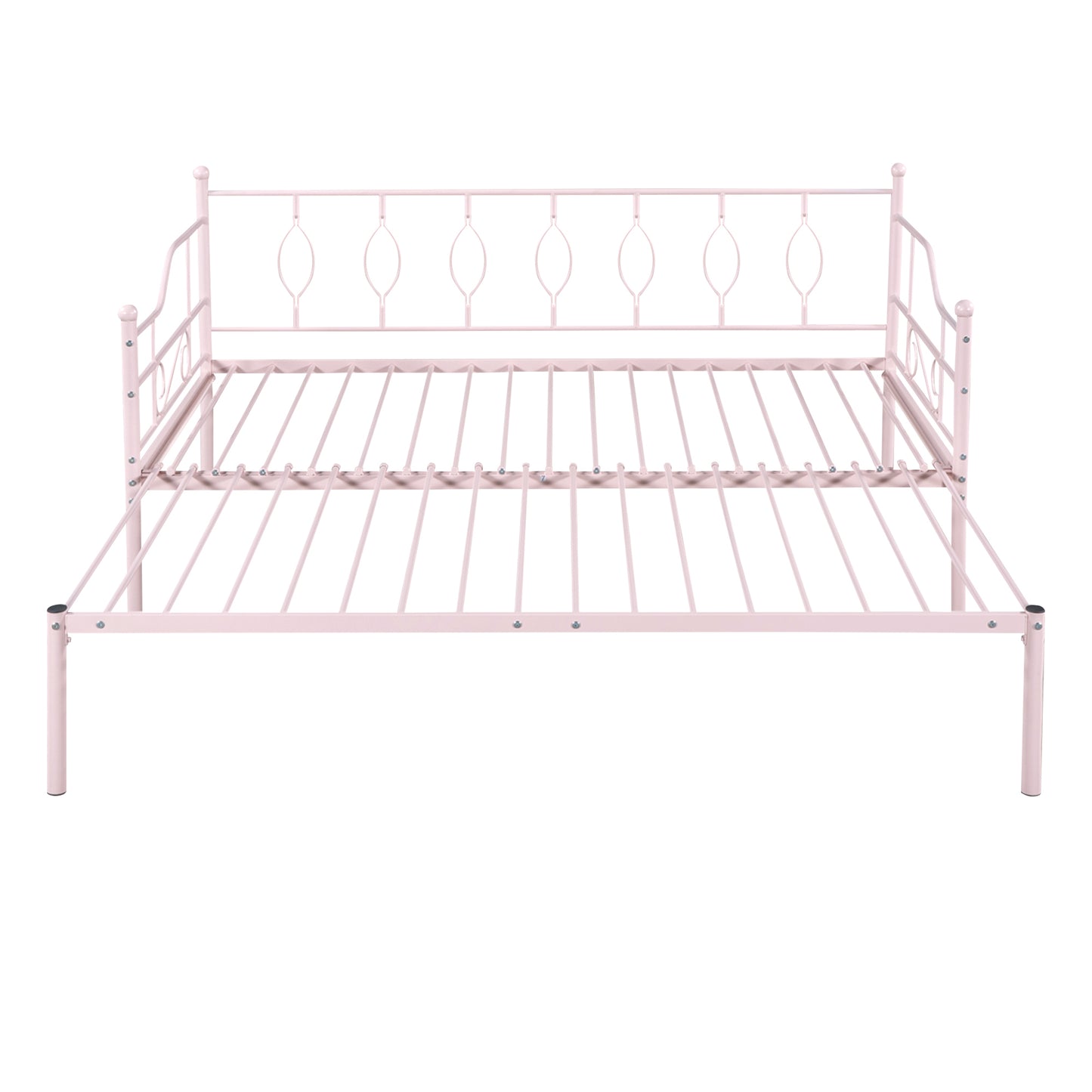 Twin Size Metal Daybed with Trundle, Daybed with Slat No Box required Pink