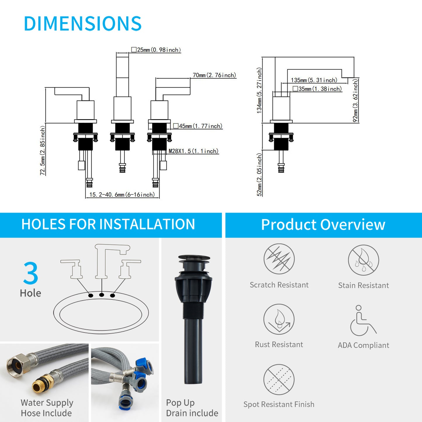 Modern Matte Black Waterfall Bathroom Faucet with 2 Handles