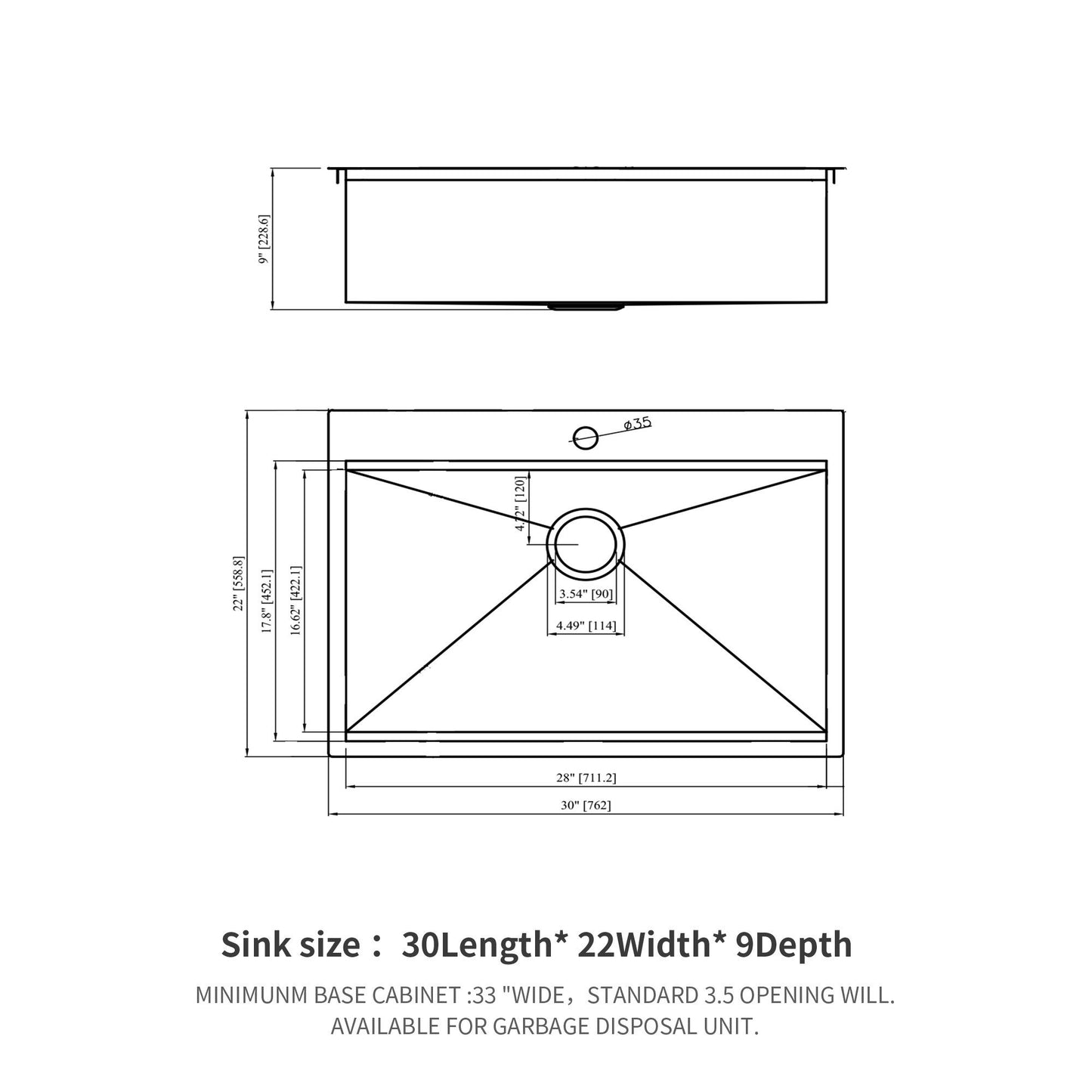 30-Inch Stainless Steel Drop In Kitchen Sink with Workstation Ledge