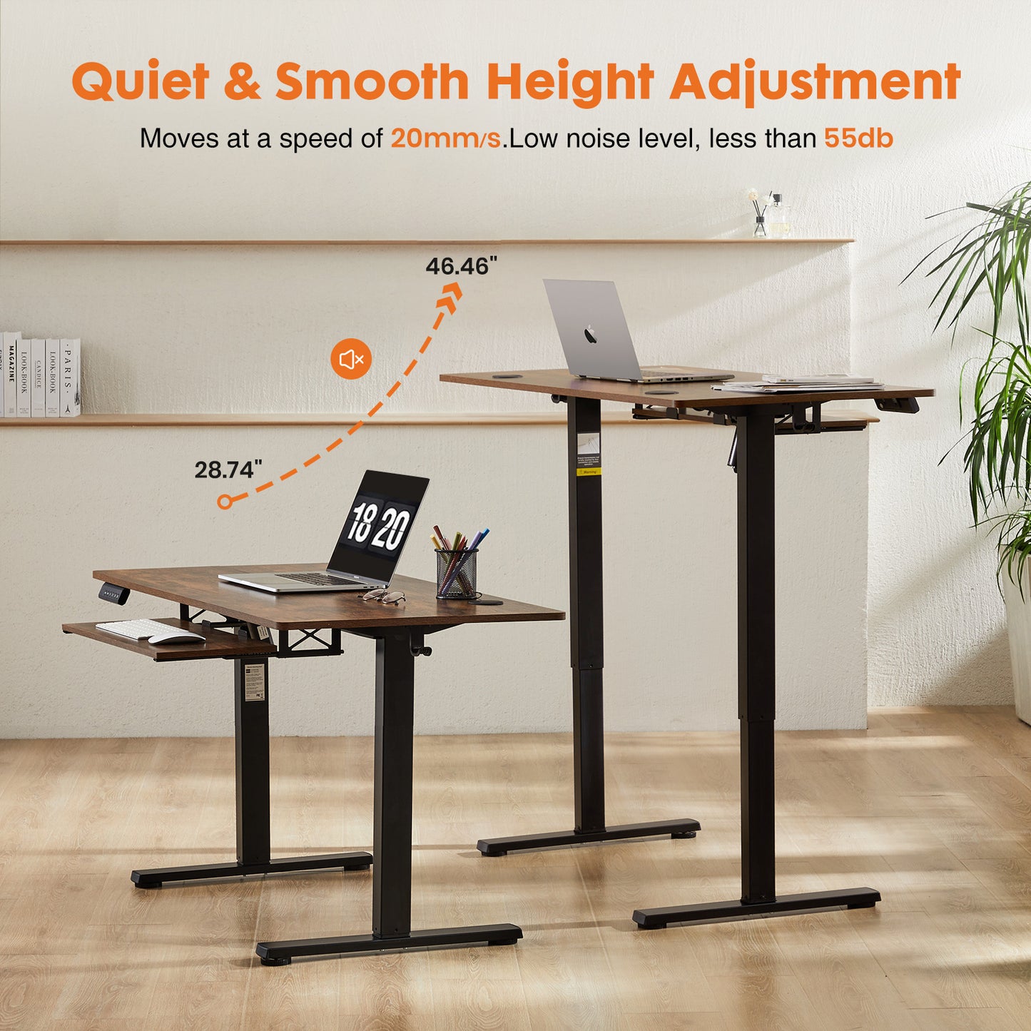 Adjustable Electric Standing Desk with Keyboard Tray - 55 x 24 Inches, Rustic Brown