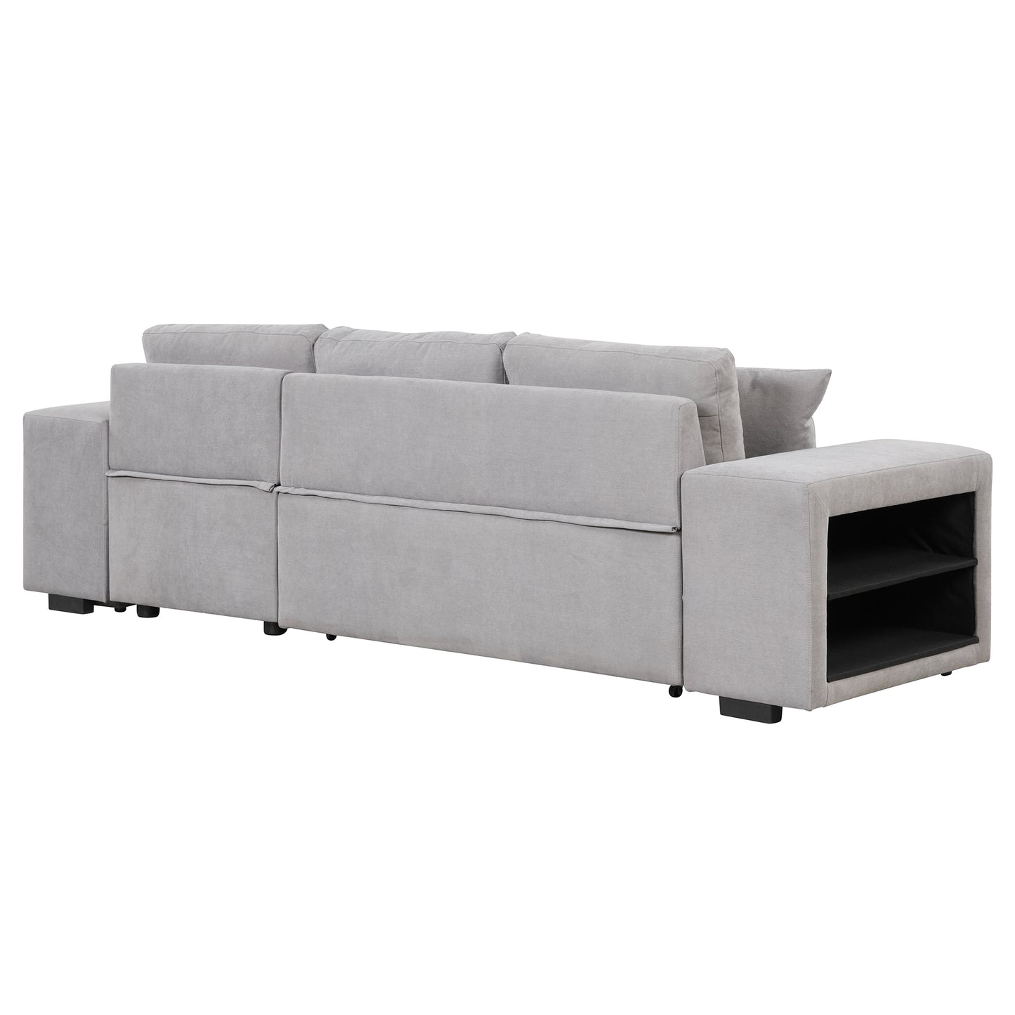 Gray L-Shape Sleeper Sectional Sofa with Storage Chaise and 2 Stools