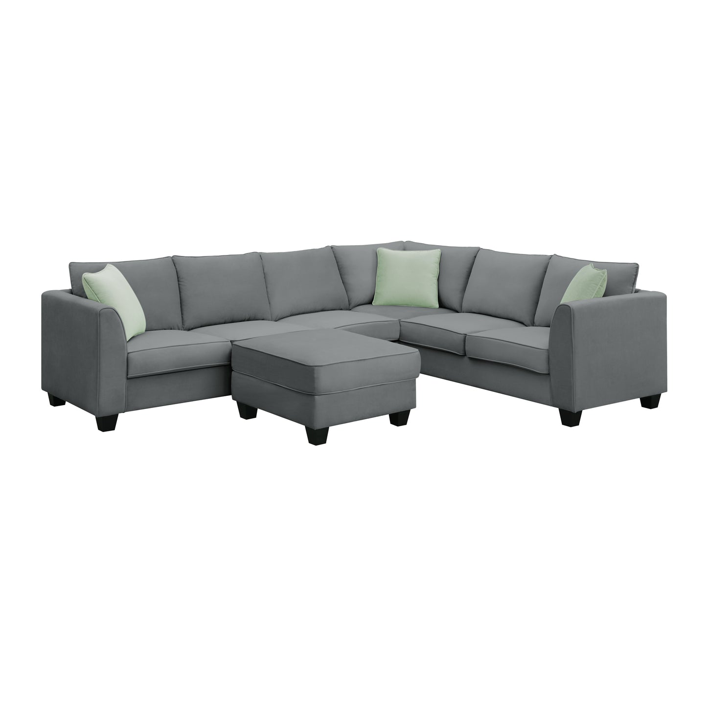 7-Seat Modular Sectional Sofa with Ottoman and Pillows - Grey (New GS008210AAG)