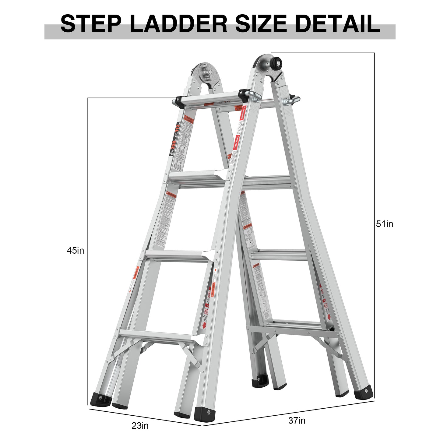 Multi position foldable engineering multifunctional aluminum alloy ladder A-type ladder straight ladder 17ft for home