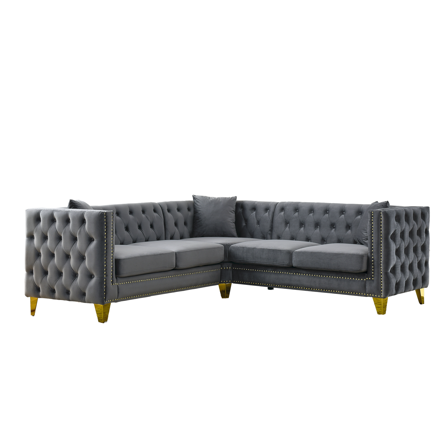 82.2-Inch Velvet L-Shaped Sectional Corner Sofa with 5-Seater Capacity and Nailhead Trim