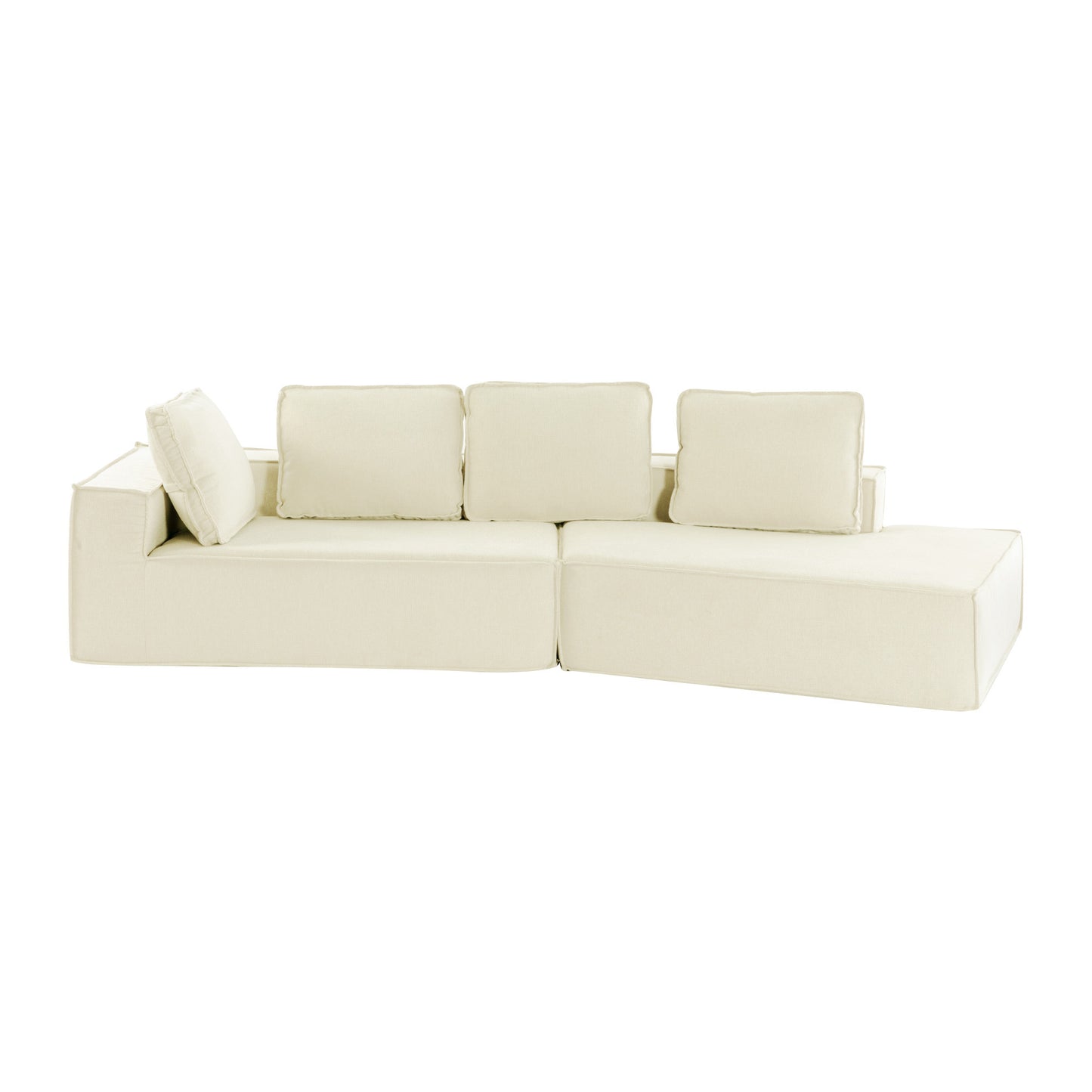 Stylish Beige Chaise Lounge Sofa with High-Density Foam and Chenille Fabric