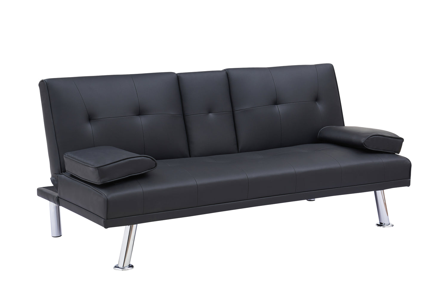 Black Leather Multifunctional Double Folding Sofa Bed for Office with Coffee Table