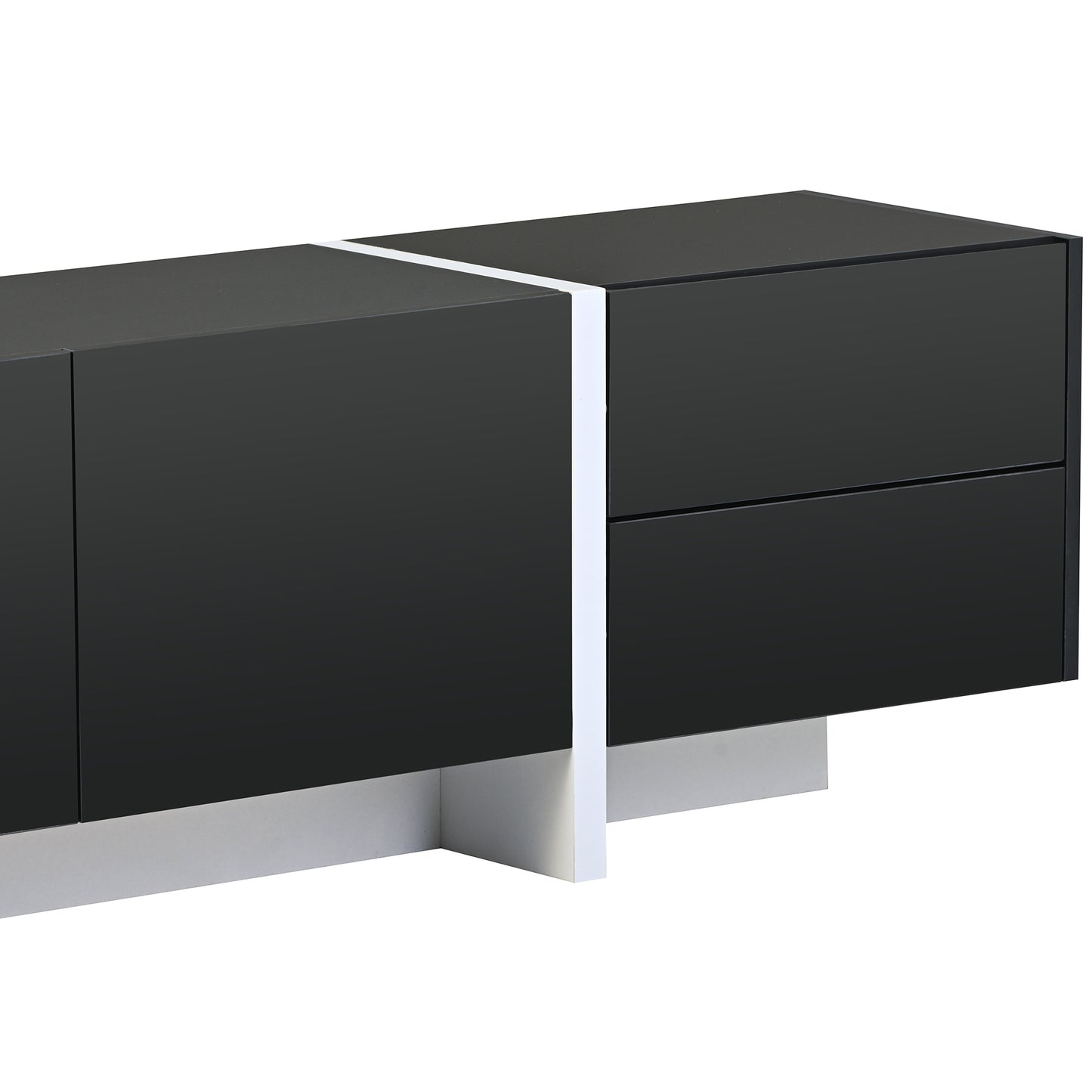 Contemporary High Gloss Black and White TV Stand with Ample Storage for TVs Up To 80