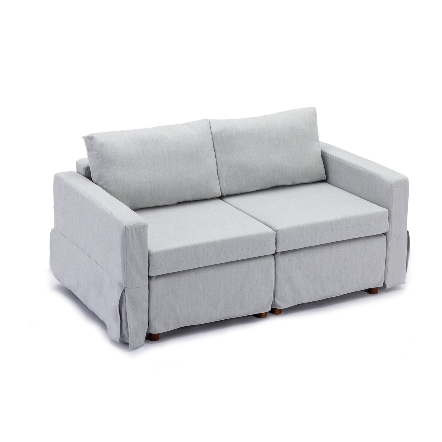 Modular Linen Sectional Sofa Set with Ottomans in Light Grey