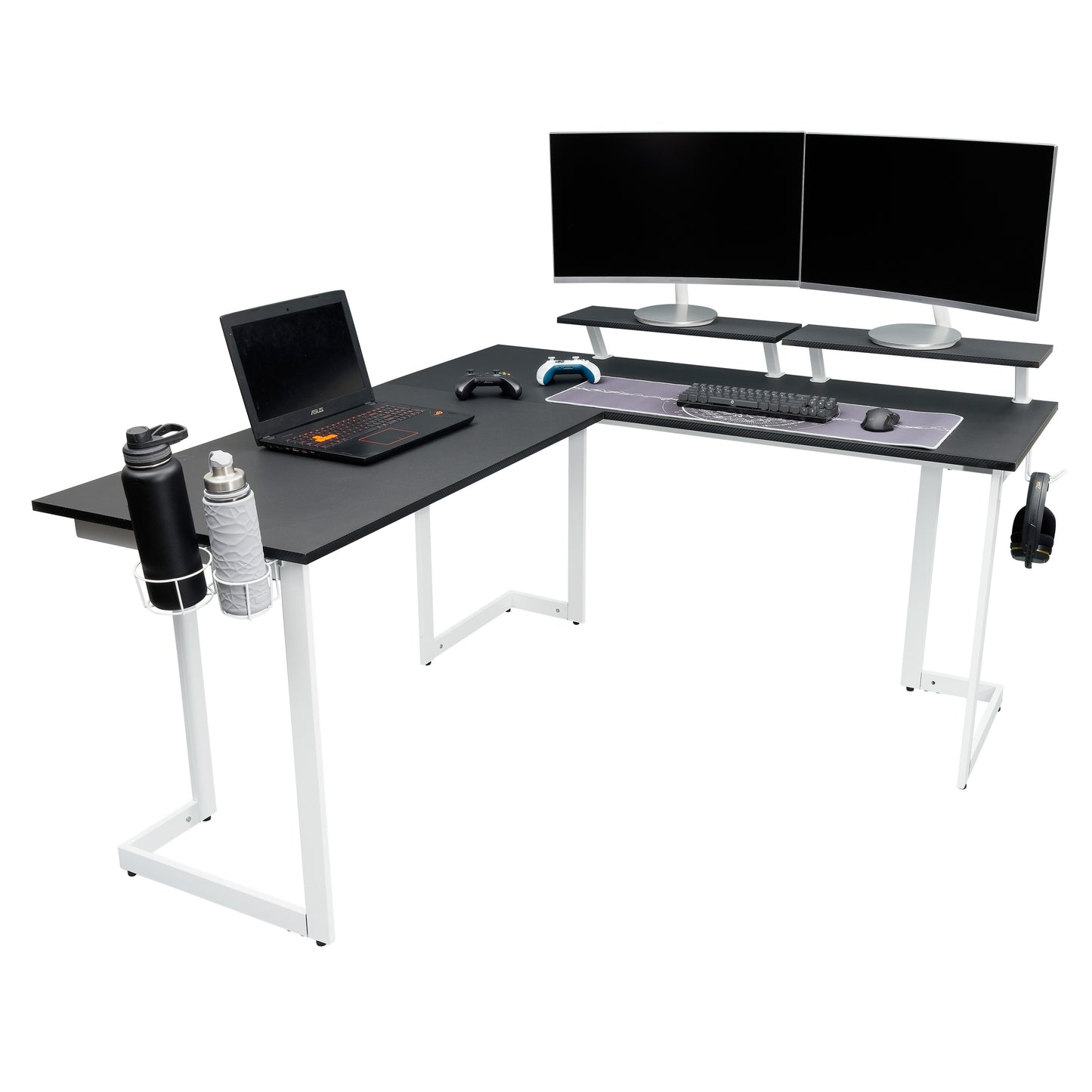 Techni Sport Warrior White L-Shaped Gaming Desk with Storage