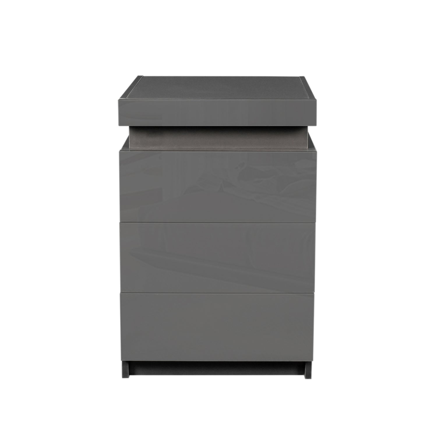 Modern Gray Nightstand with LED Lights and 3 Drawers