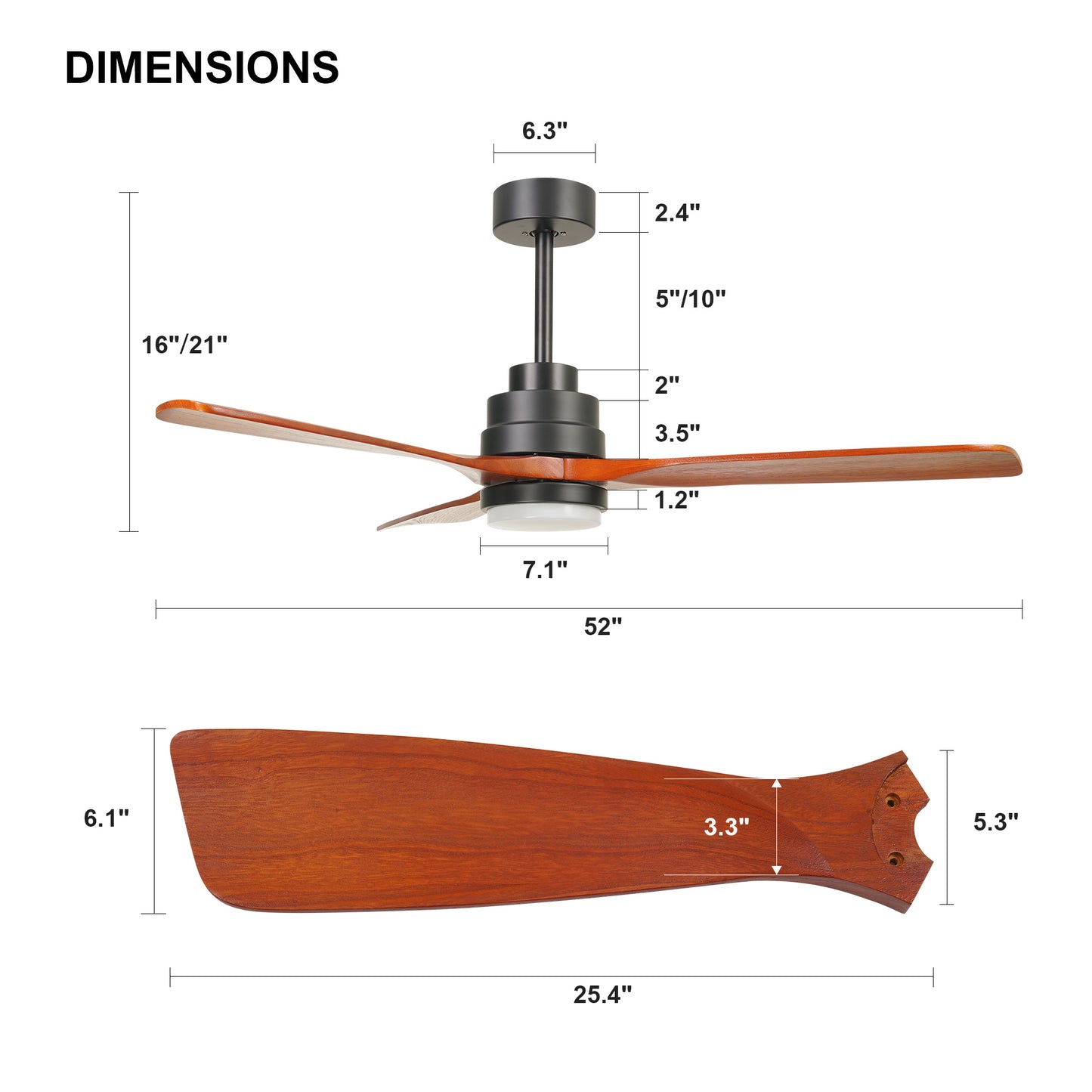 52-Inch Wood Ceiling Fan with Lights and Remote Control