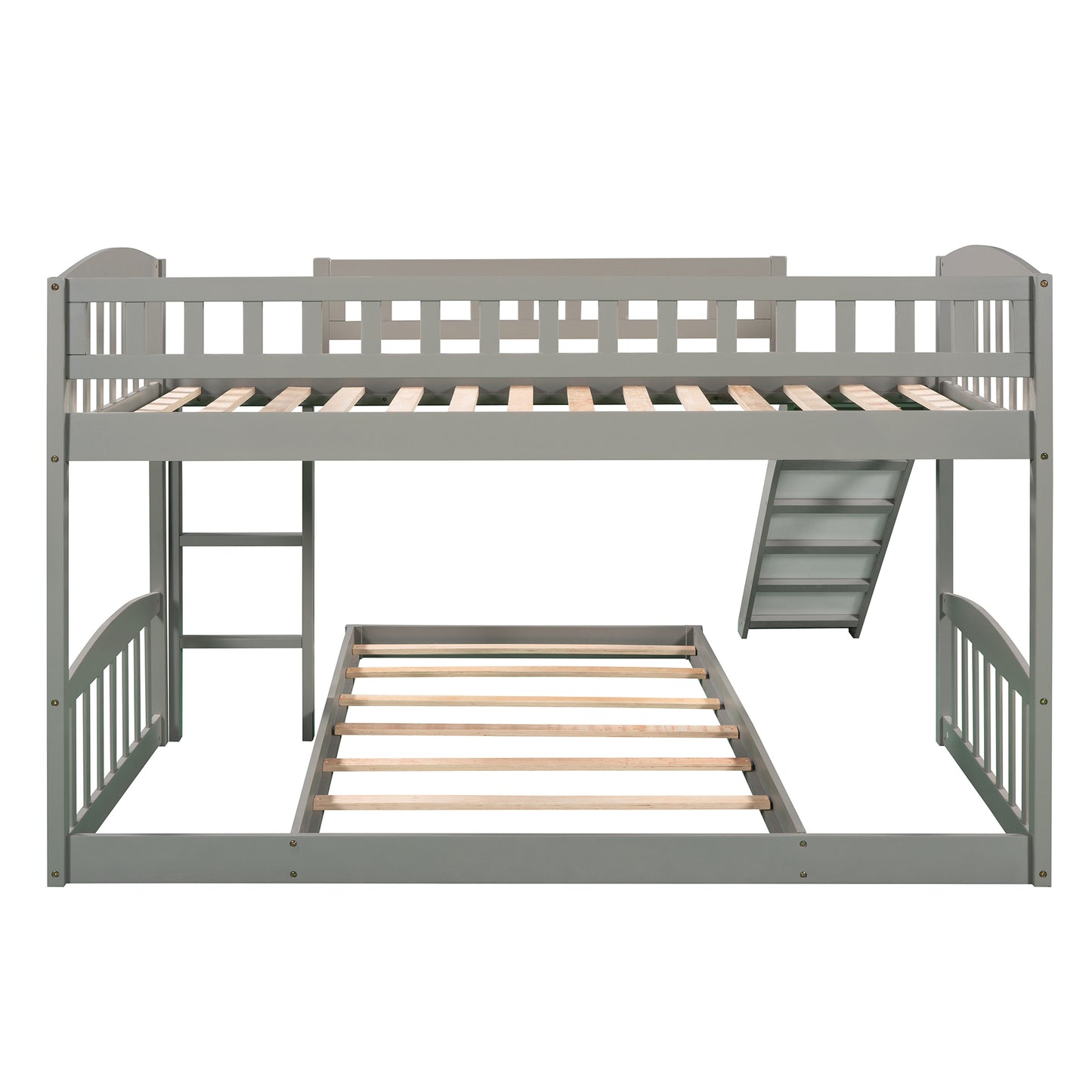 Gray Twin Bunk Bed with Slide, Ladder, and Space-efficient Design