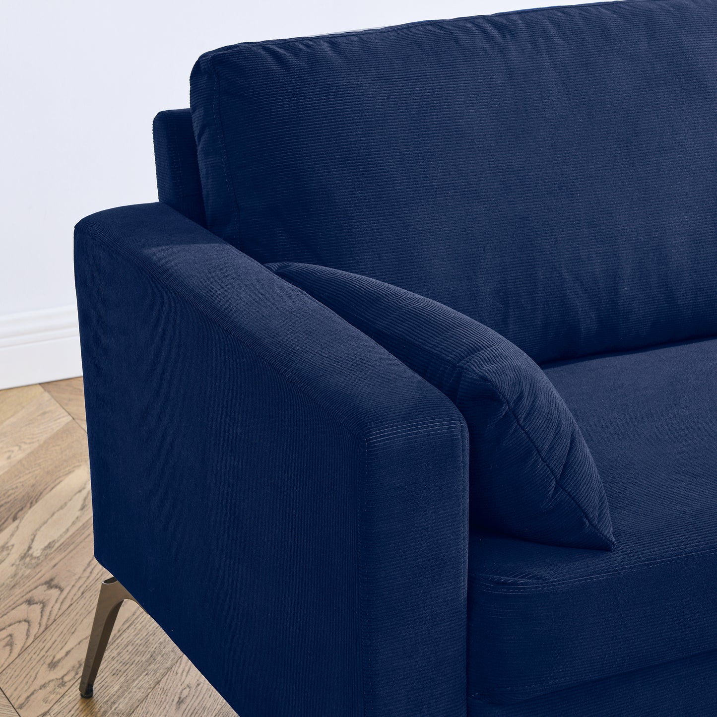 Navy Corduroy 3-Seater Sofa with Minimalist Design and High Resilience Cushioning