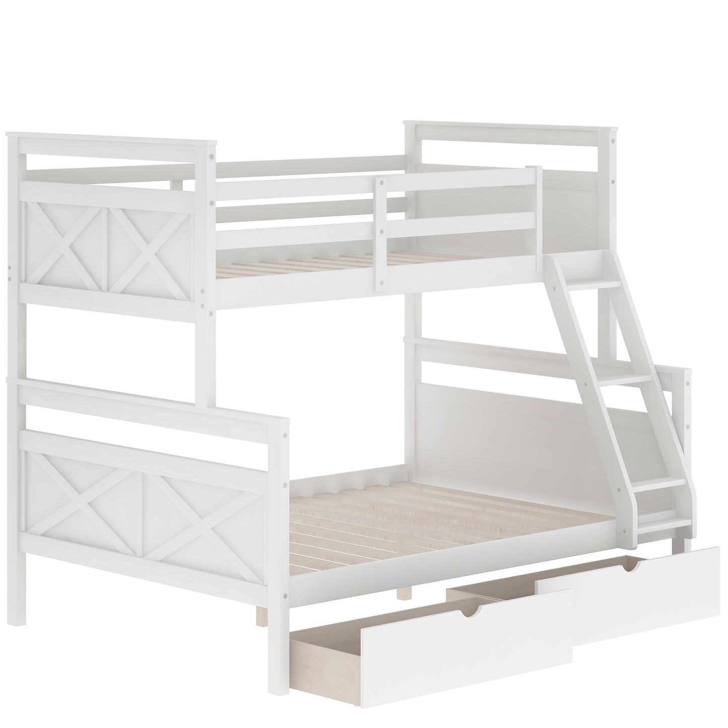 Twin over Full Bunk Bed with Under-Bed Storage Drawers and Safety Features