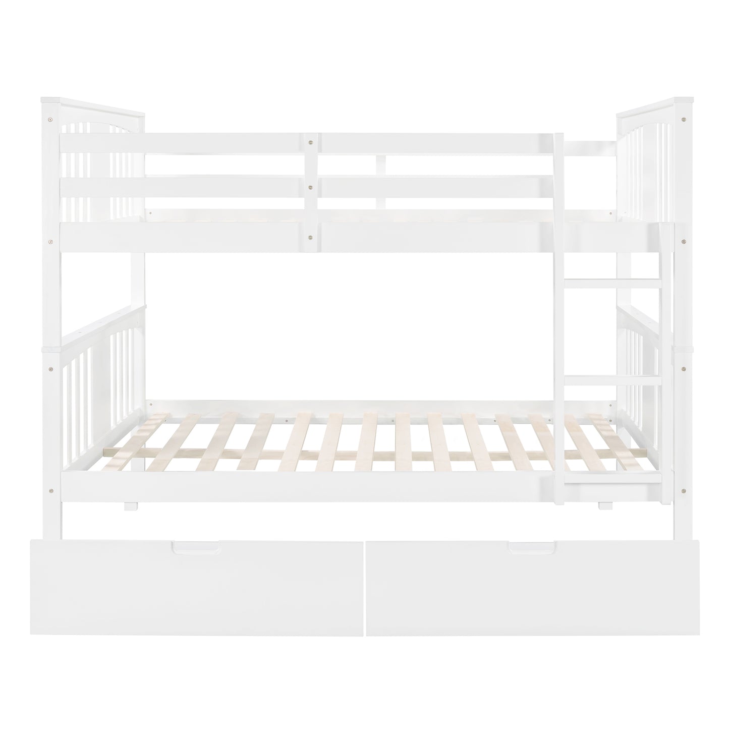 Elegant White Full Over Full Bunk Bed with Storage and Safety Features