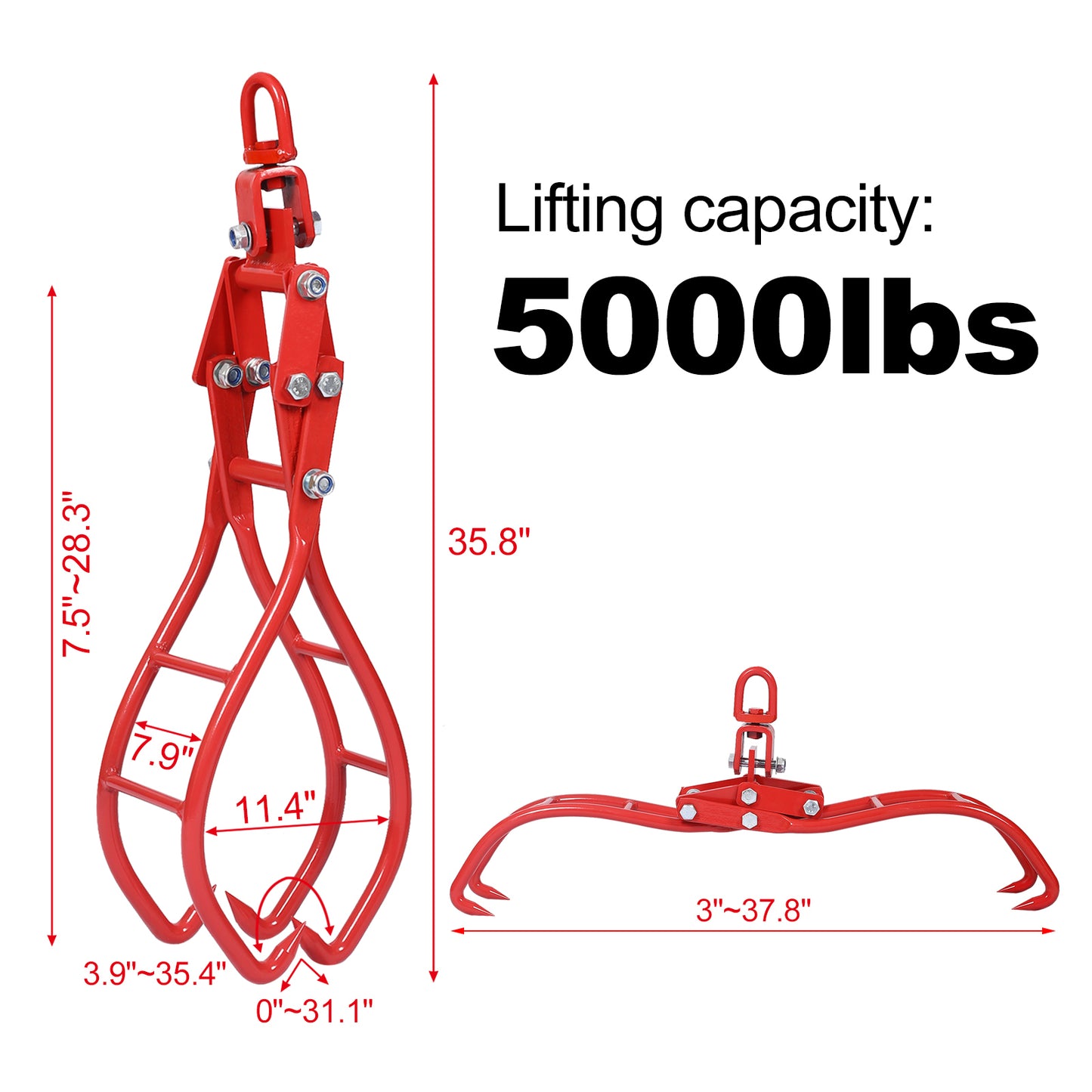 4 Claw Timber Log Lifting Logging Tongs Grabber Tong 28"