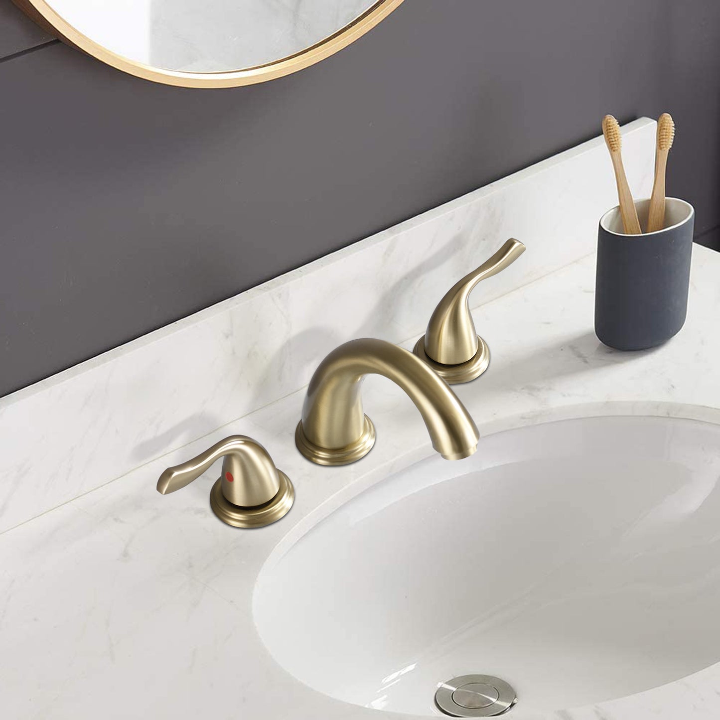 Elegant Brushed Golden Bathroom Sink Faucet with 3 Holes and 2 Handles