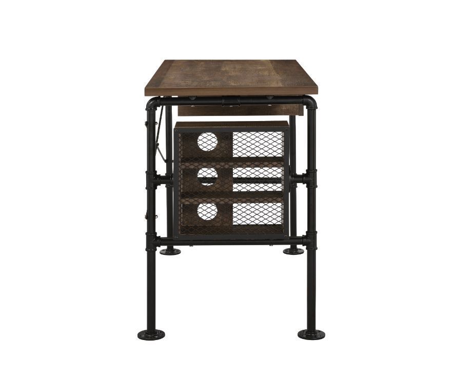 Oak and Black Industrial Writing Desk with Storage Shelf