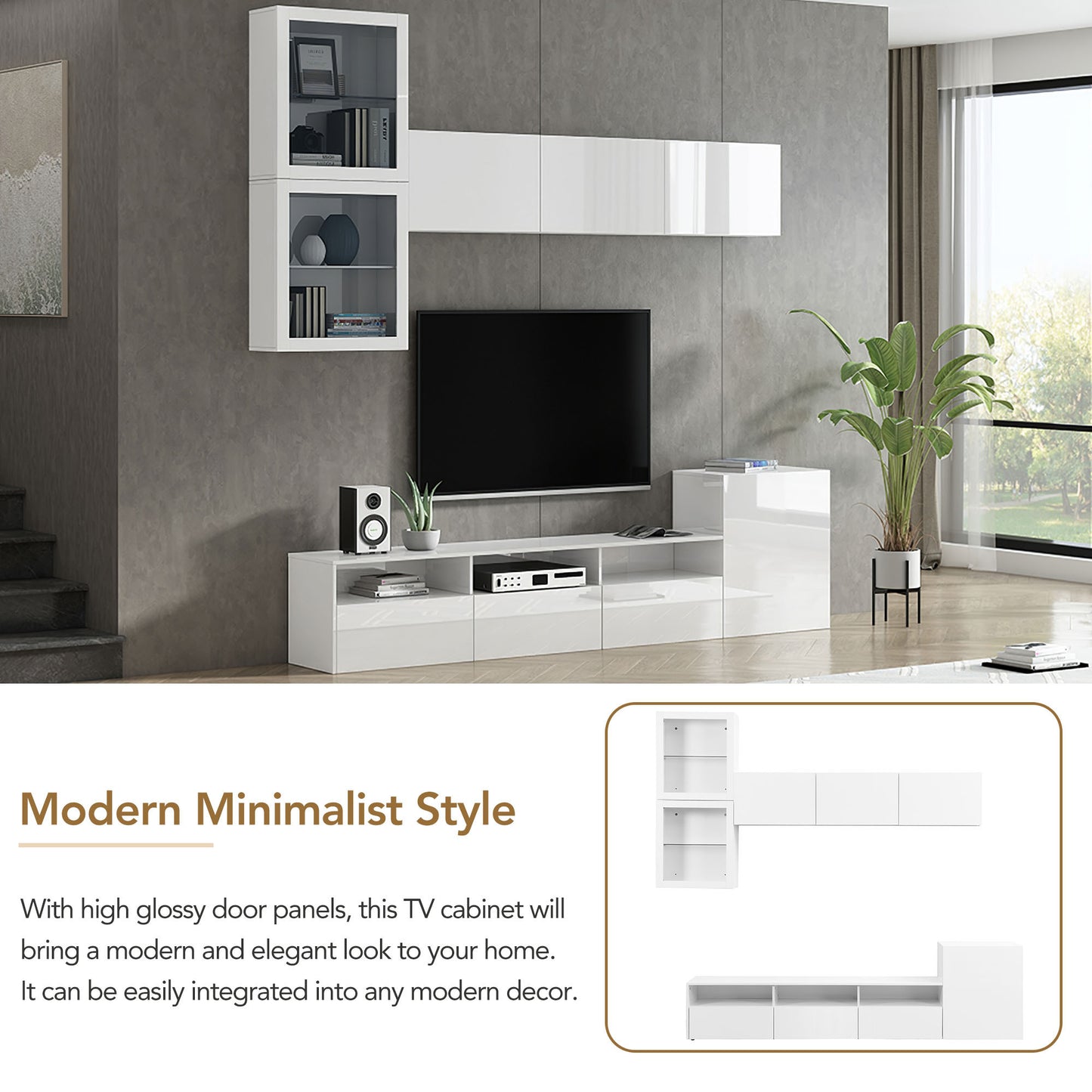 Elegant High Gloss TV Stand with Versatile Storage Cabinets, Media Console for TVs Up To 75, White