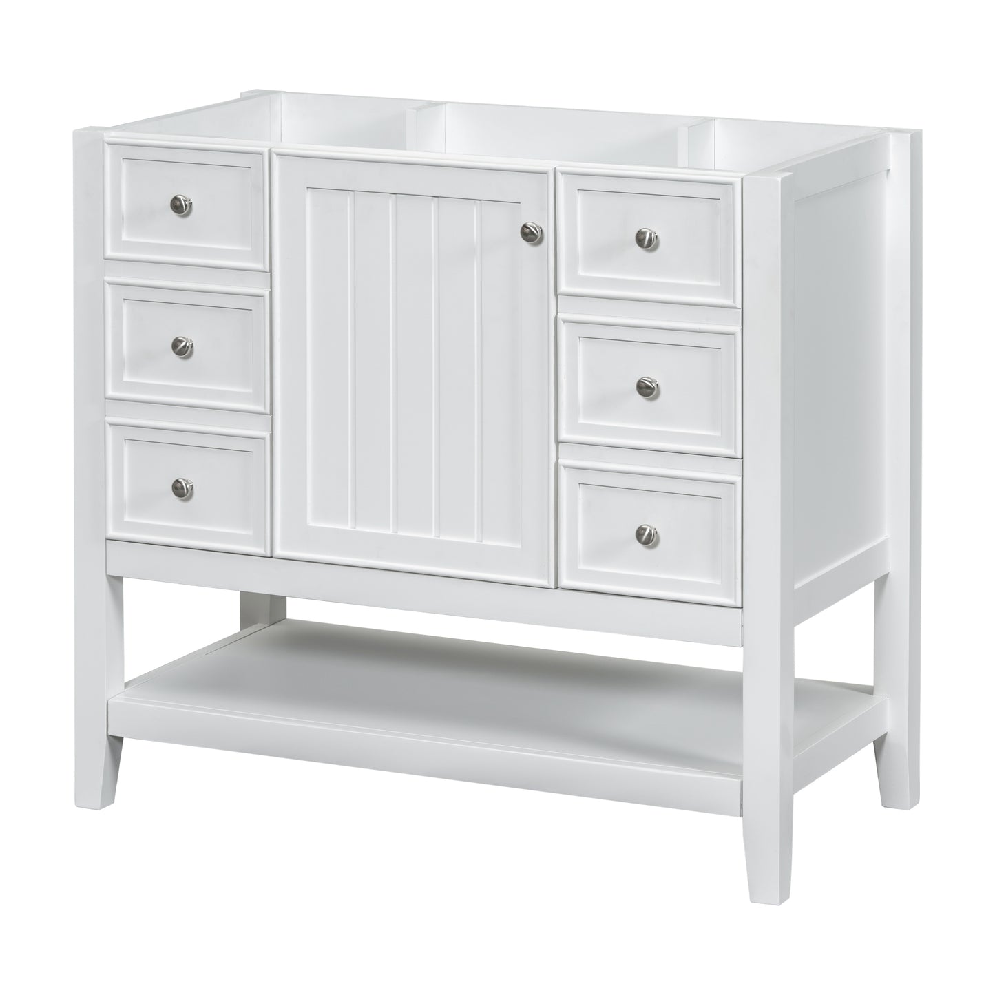 36" Bathroom Vanity without Sink, Cabinet Base Only, One Cabinet and three Drawers, White