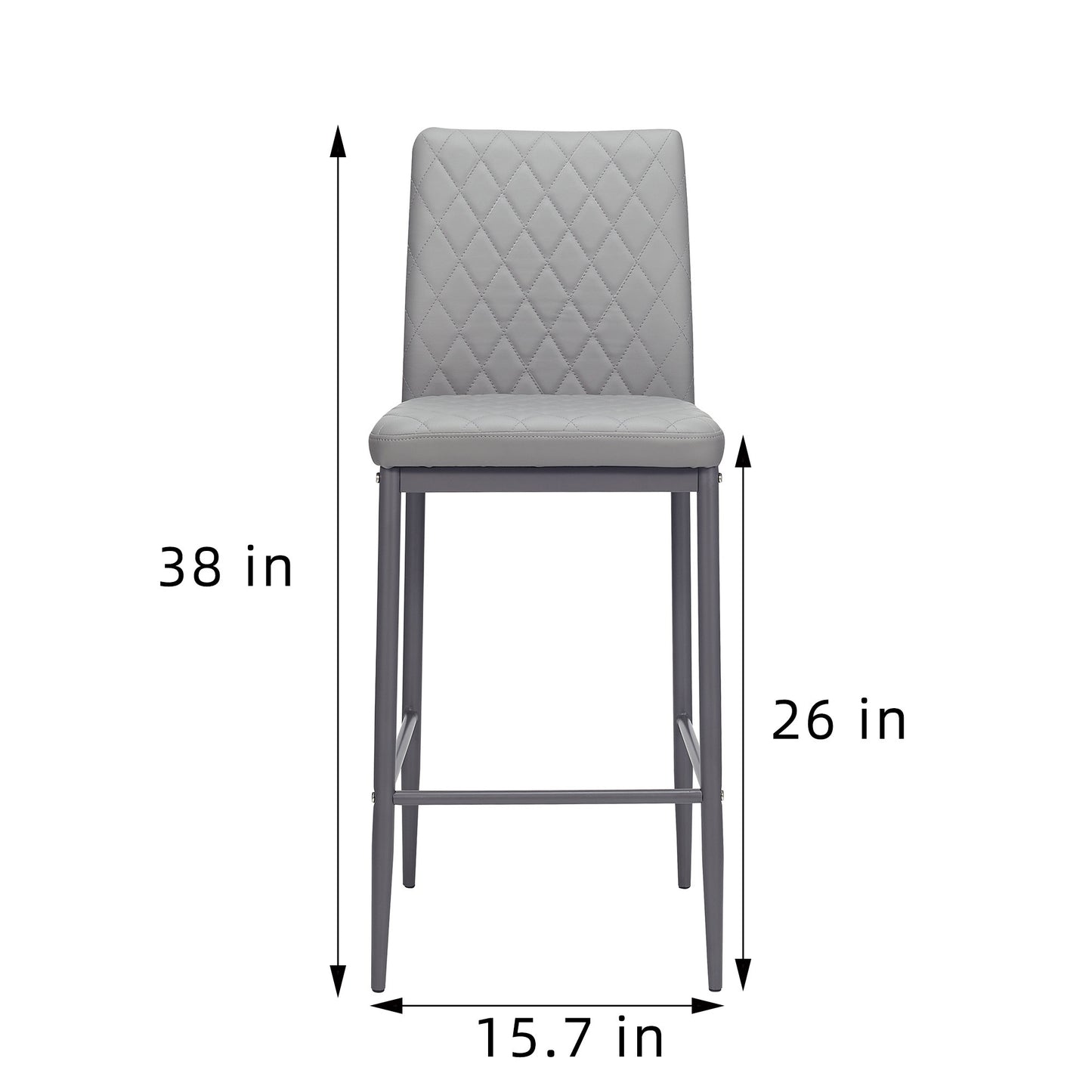 Modern Light Gray Diamond Grid Bar Chair Set with Fireproof Leather & Metal Pipes - 2-Piece