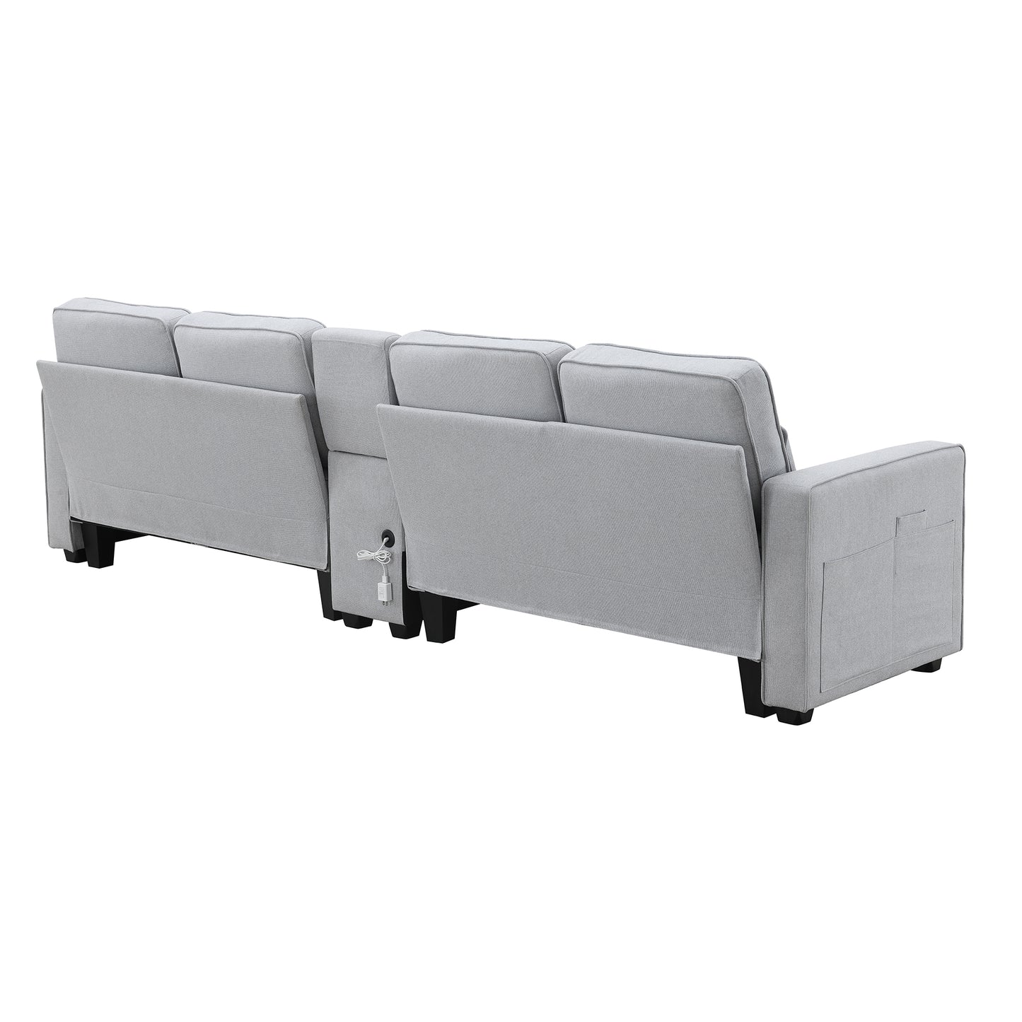 Modern 4-Seat Upholstered Sofa with Console and USB Ports