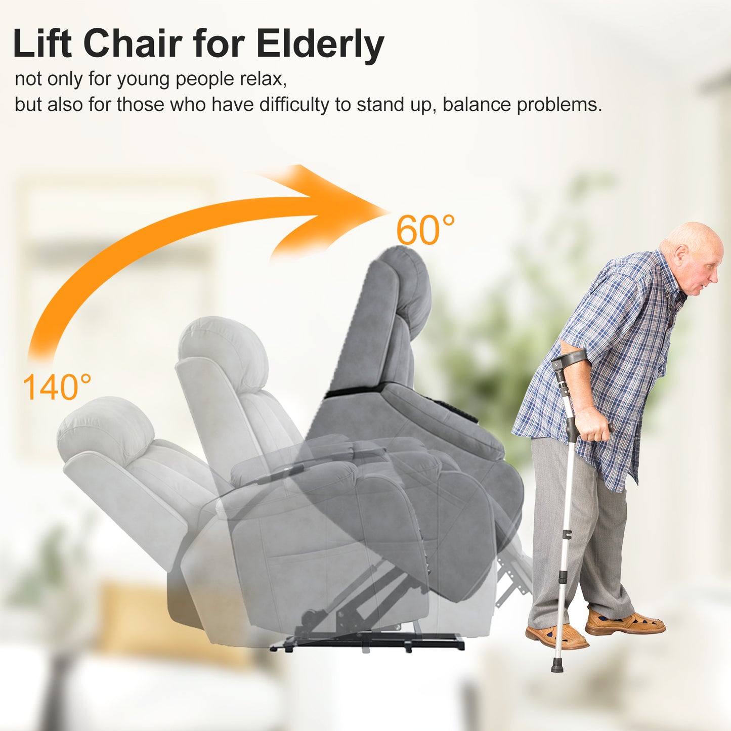 Elderly-Friendly Light Gray Electric Power Lift Recliner Chair