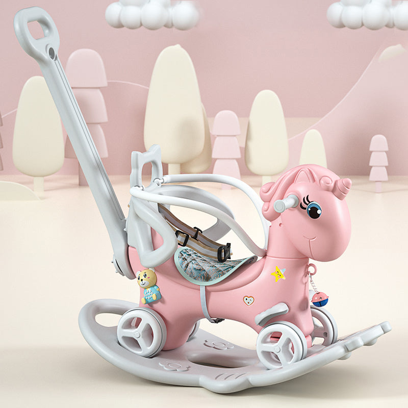 4-in-1 Unicorn Pink Rocking Horse and Ride-On Toy for Toddlers