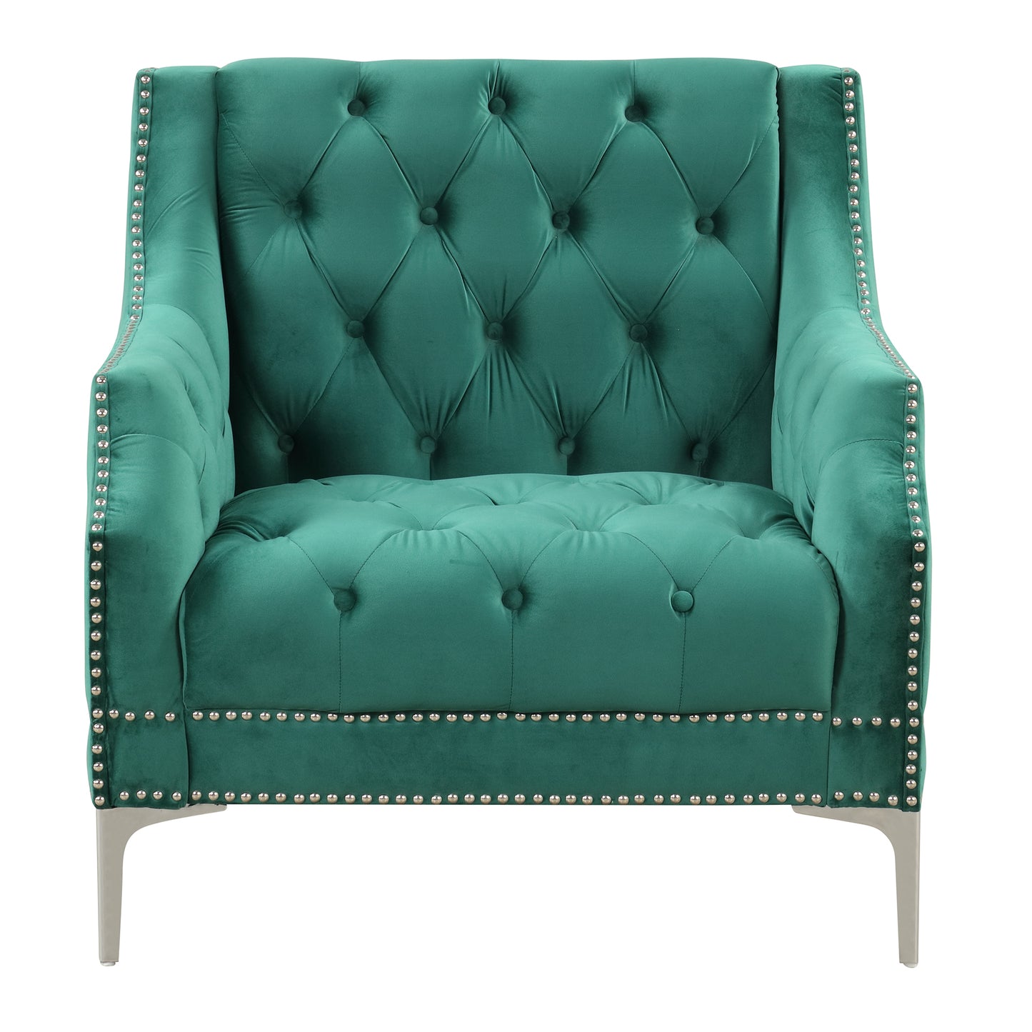 Plush Upholstered Green Modern Sofa with Metal Legs