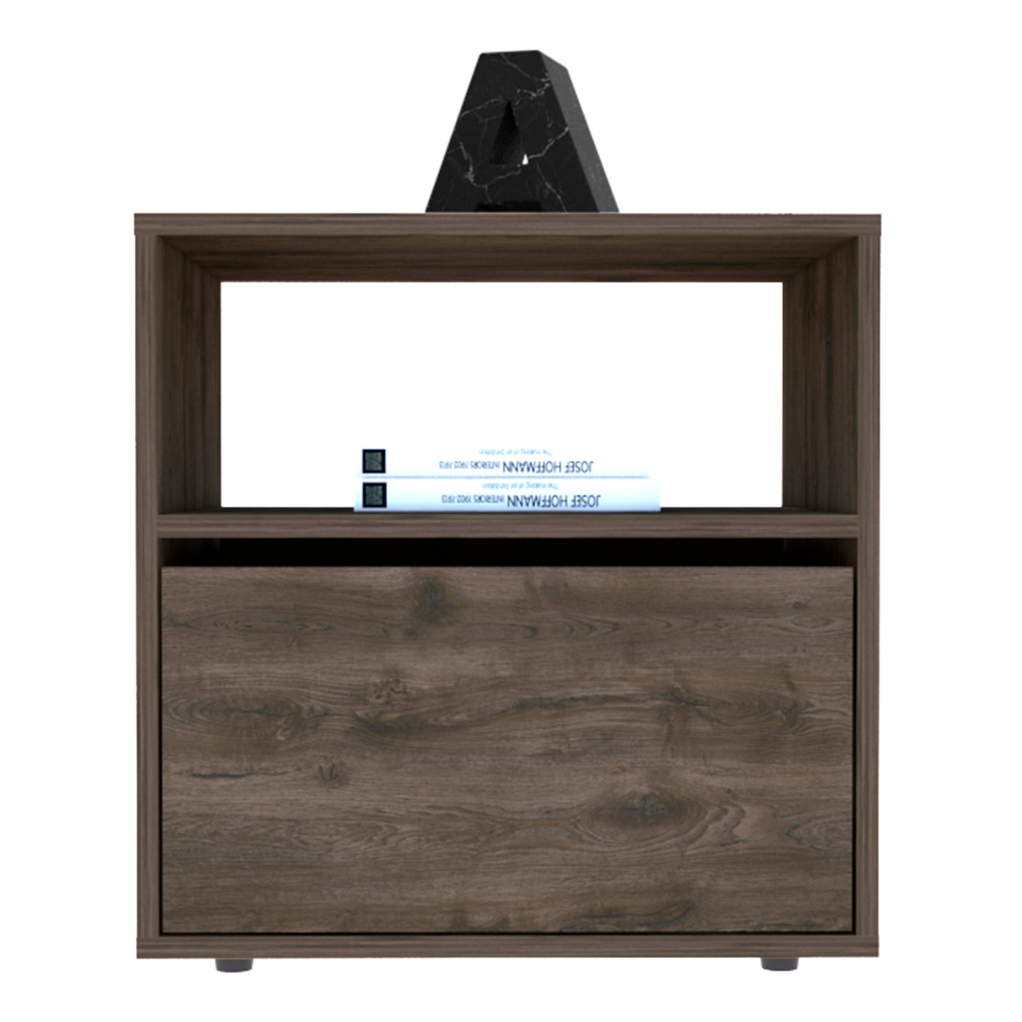 Galanto Nightstand, One Open Shelf, One Cabinet -Dark Brown / Black