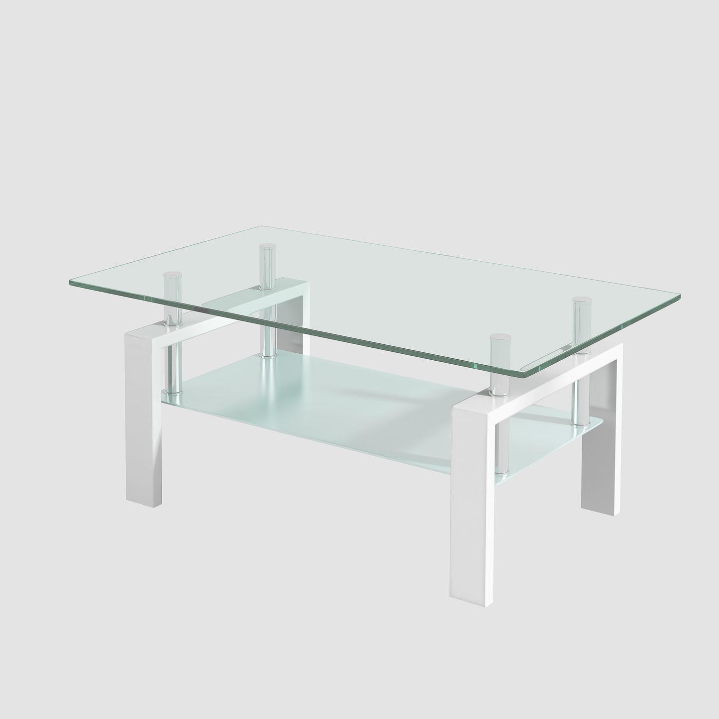 Clear Glass Coffee Table with Geometric Design and 2-Layers