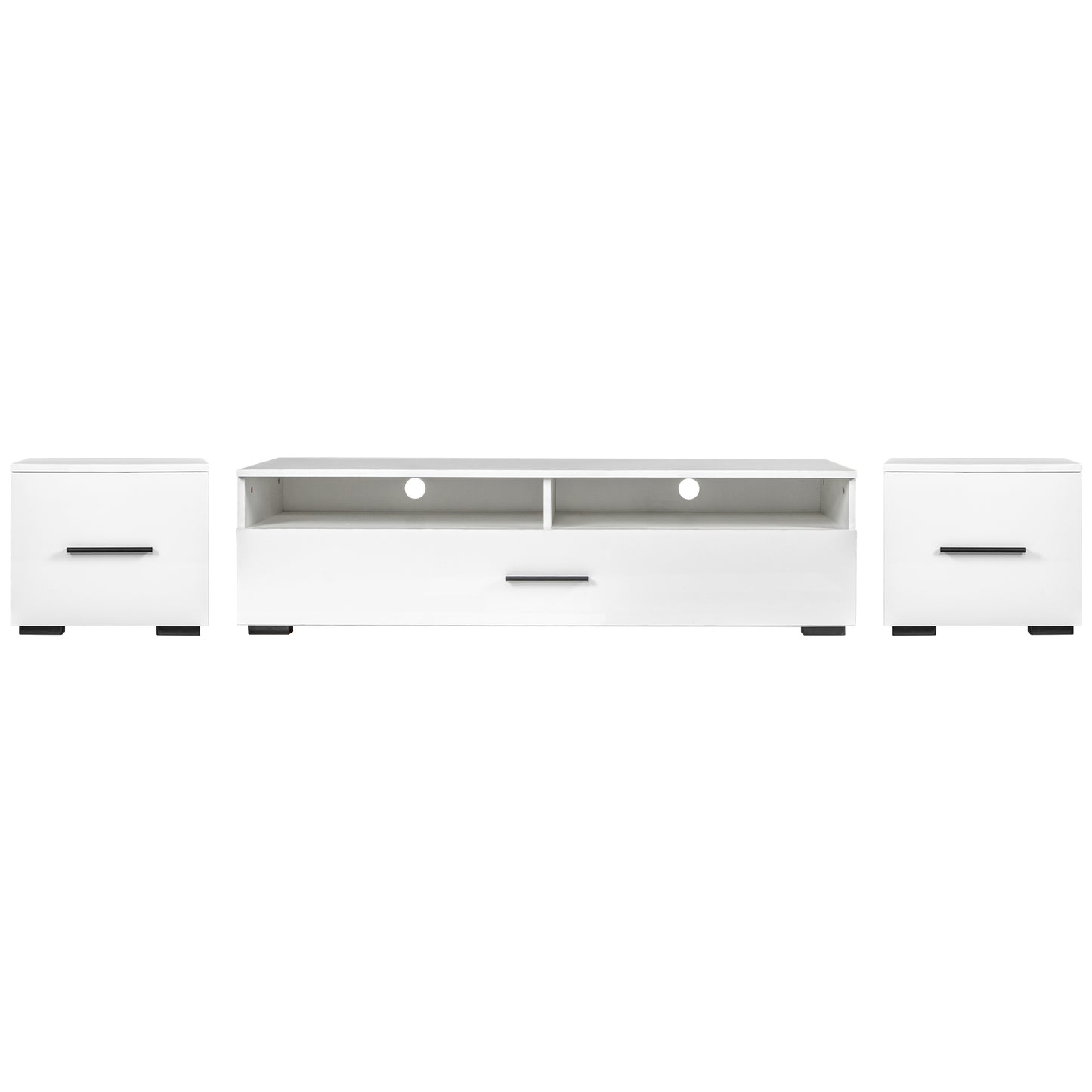 Elegant White Floating TV Stand Set with LED Lights - Versatile Minimalist Entertainment Center for Large TVs