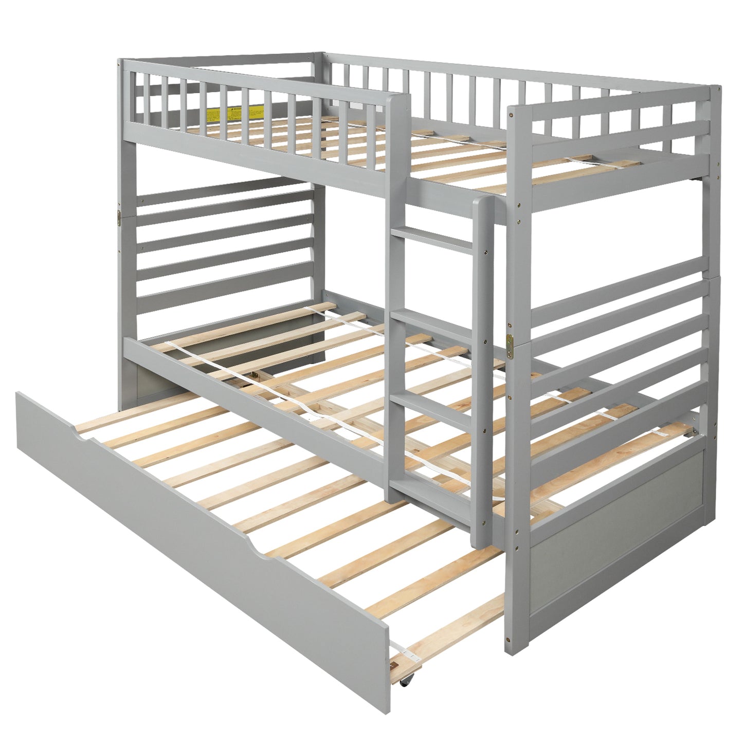 Pine Wood Kids Twin Bunk Bed Set with Trundle and Safety Features