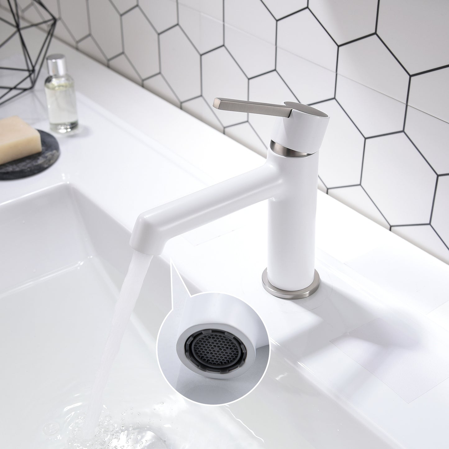 Modern White Bathroom Sink Faucet with Single Handle