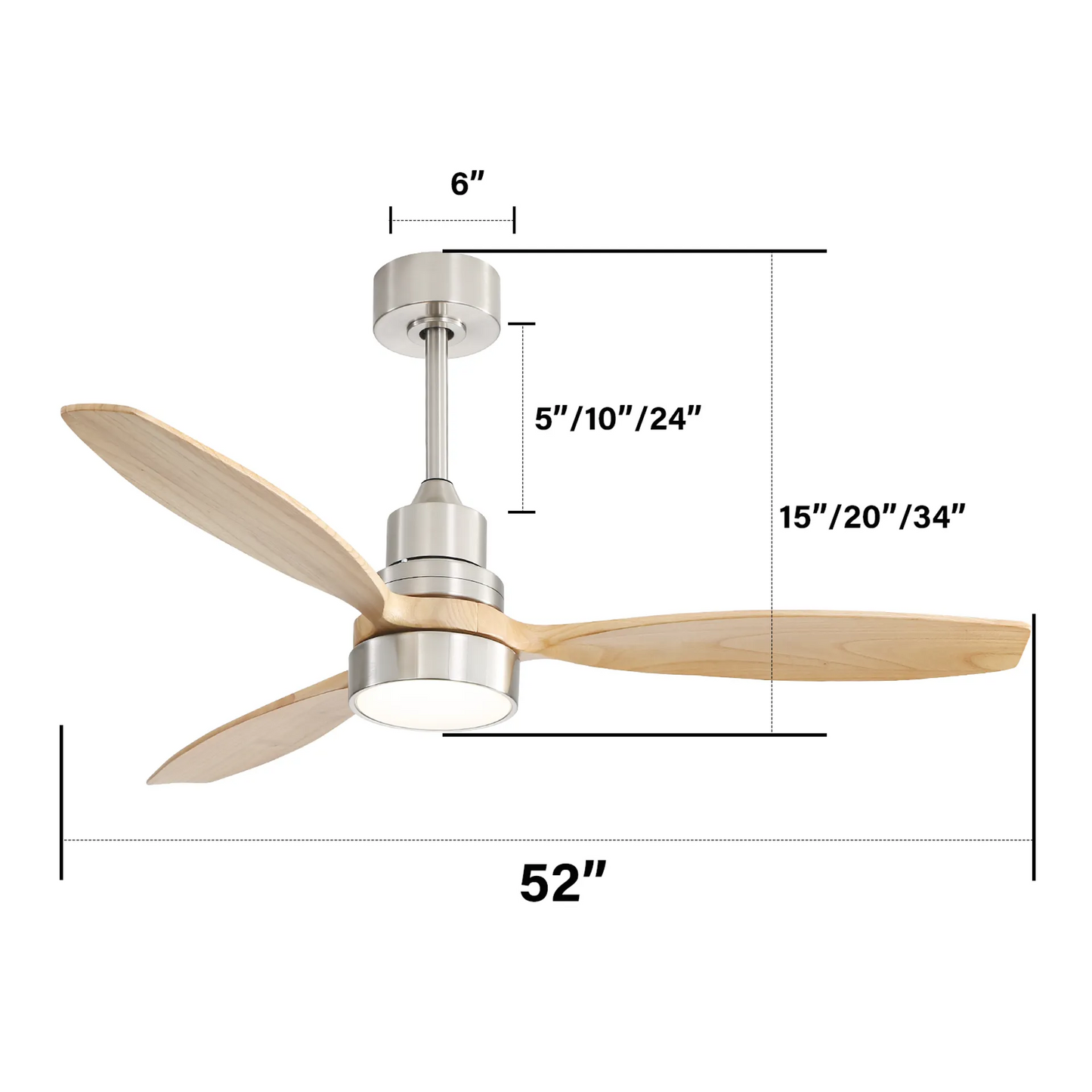 52 Modern Wooden Ceiling Fan with LED Light and Remote Control