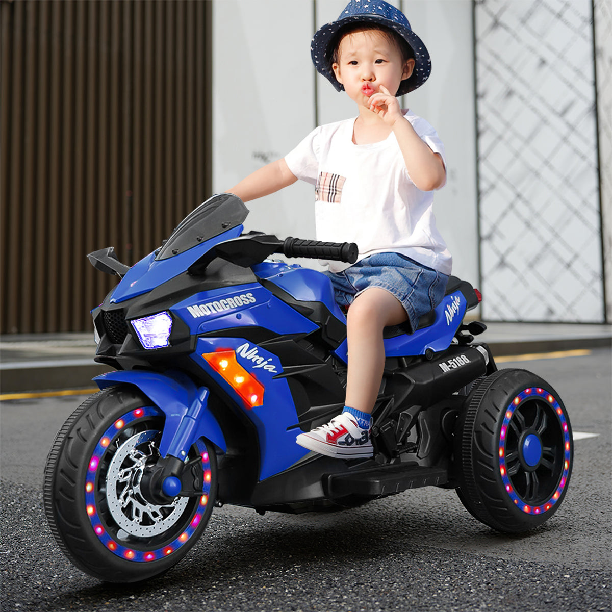 Electric 3 Wheel Motorcycle for Kids - Blue, Rechargeable and Safe