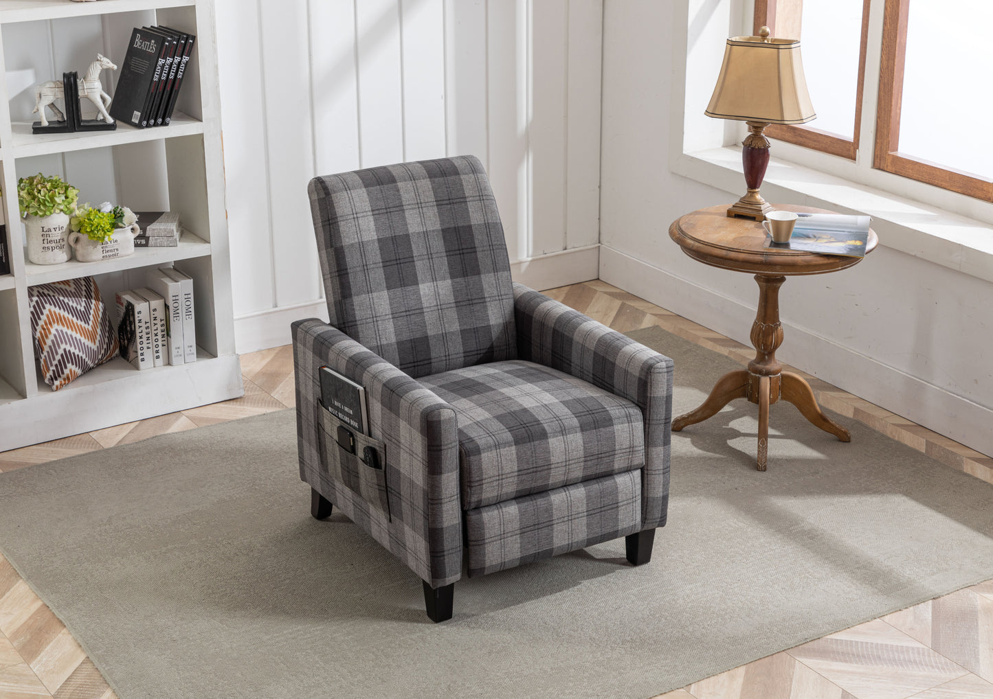 Grey recline chair,The cloth chair is convenient for home use, comfortable and the cushion is soft,Easy to adjust backrest Angle