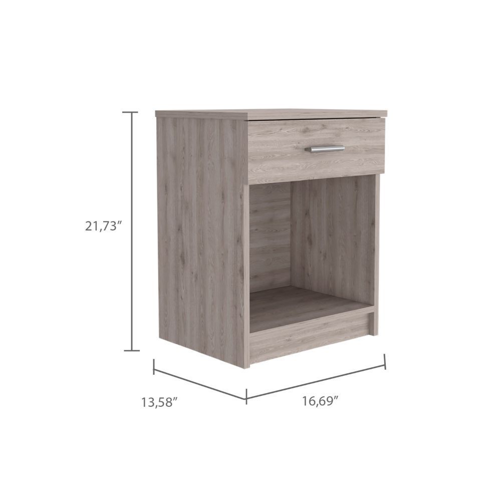 Eco Nightstand, Superior Top,  One Drawer, Lower Shelf -Light Gray