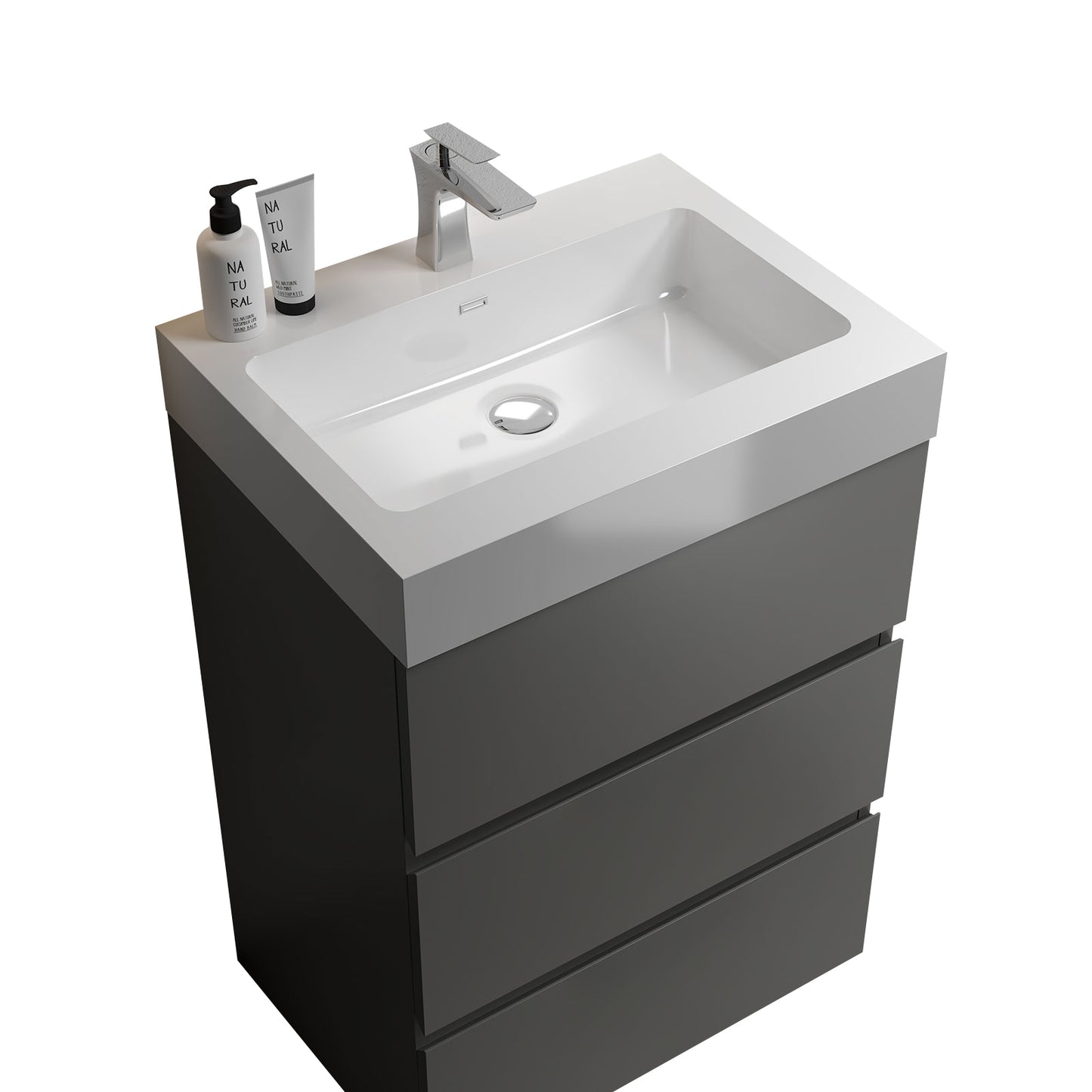 Alice-24F-102,Floor cabinet WITHOUT basin,Gray color,With three drawers