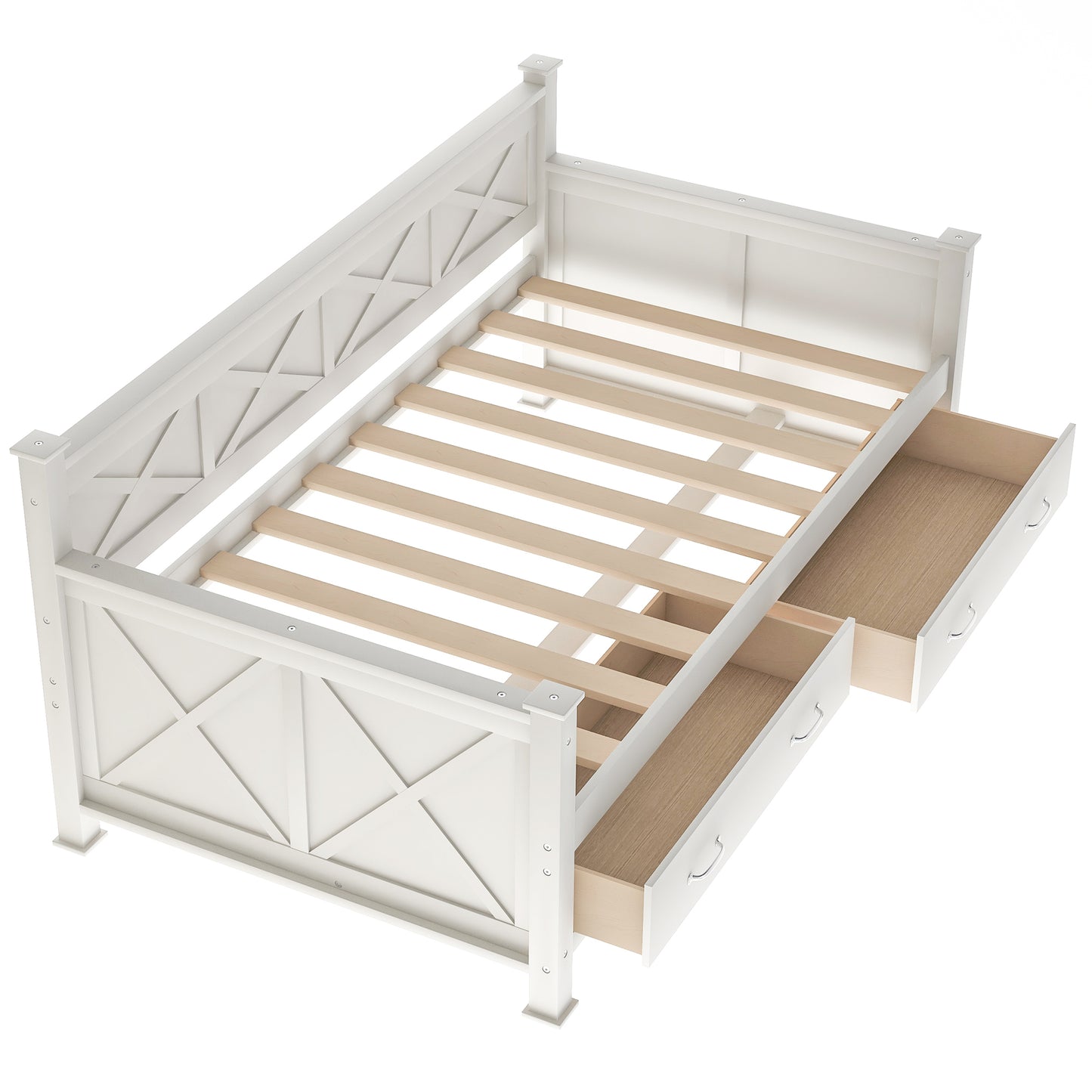 Twin  Size Wooden Modern and Rustic Casual Style Daybed, Cream White