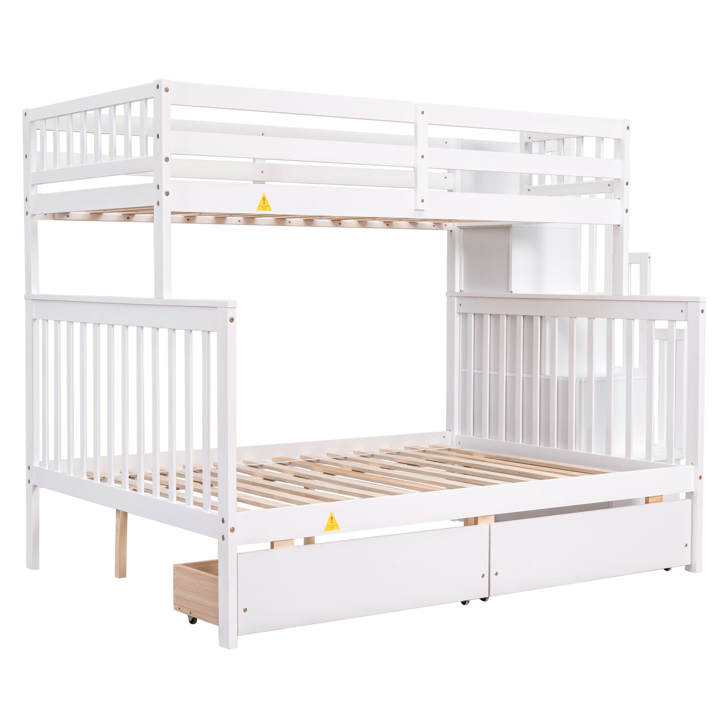 Convertible Twin Over Full Bunk Bed with Staircase and Drawers - White Wood Twin-Size Loft Bed