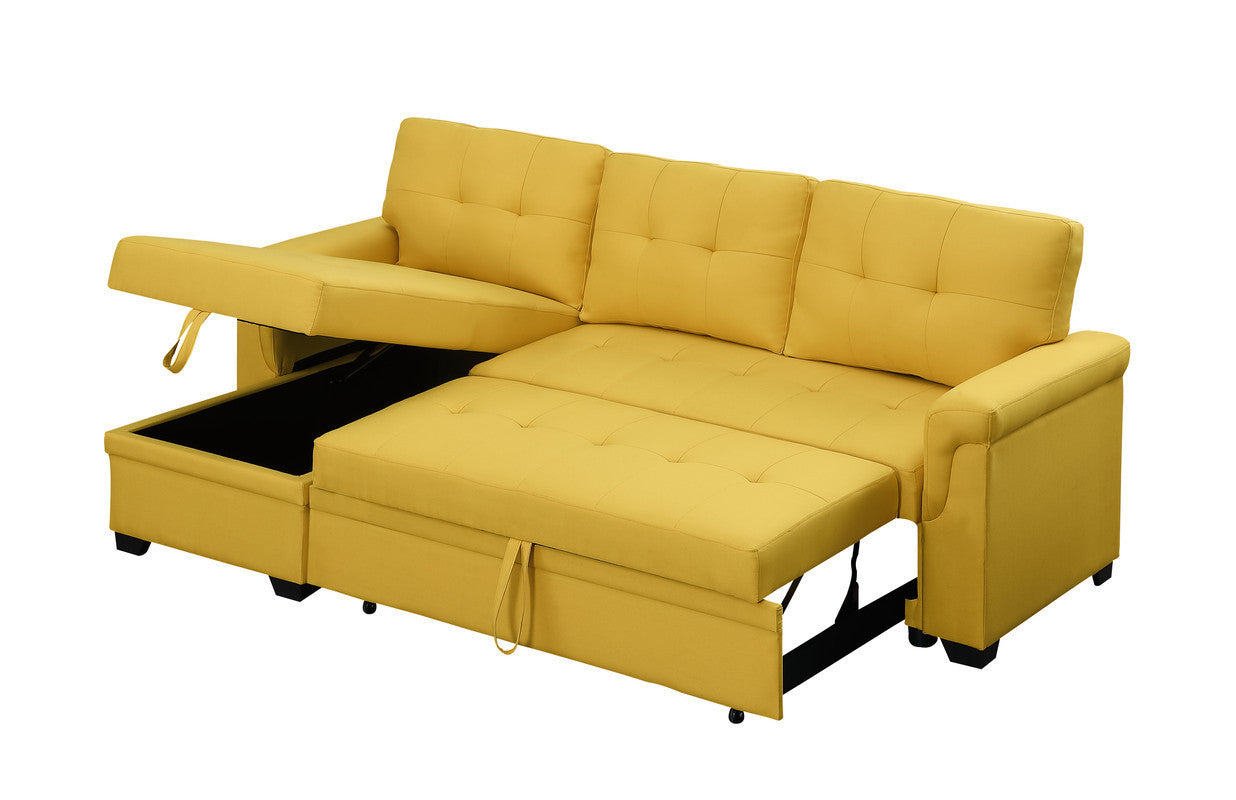 Lucca Yellow Linen Sleeper Sectional Sofa with Reversible Storage Chaise