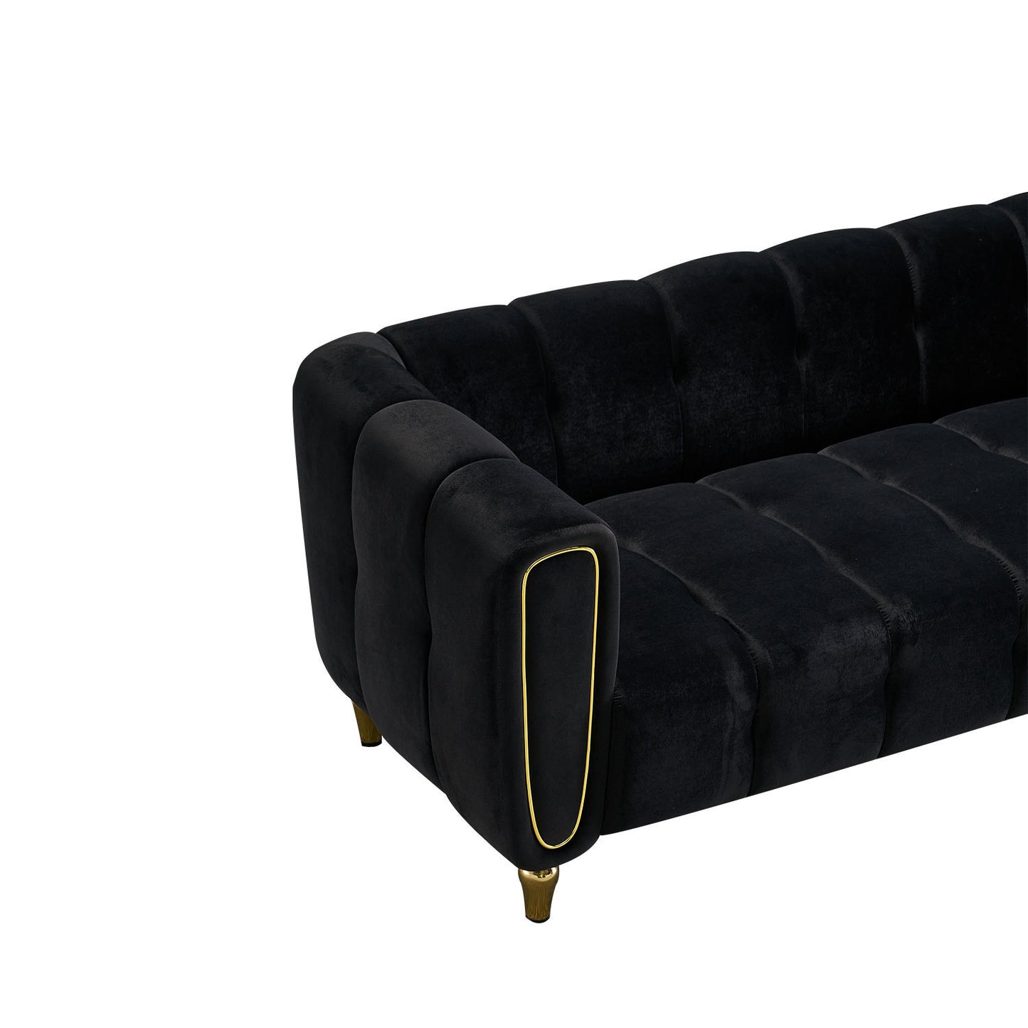 Modern Velvet Sofa 83.07 inch for Living Room Black Color