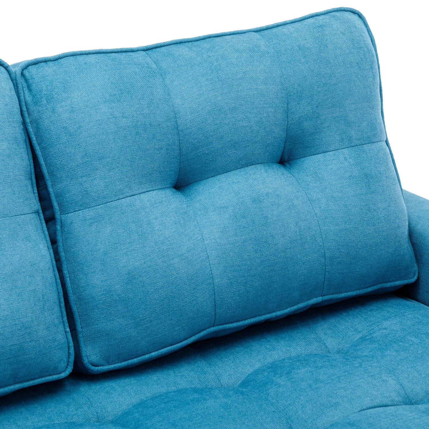 Modern Blue Loveseat Sofa with Pull-Out Bed and Storage Pockets