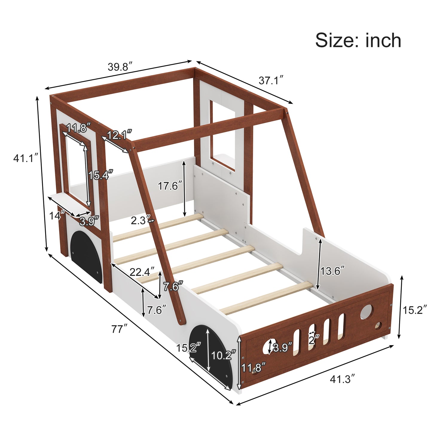 Fun Play Design Twin Size Car Bed, Kids Platform Bed in Car-Shaped for Kids Boys Girls Teens,White+ Orange