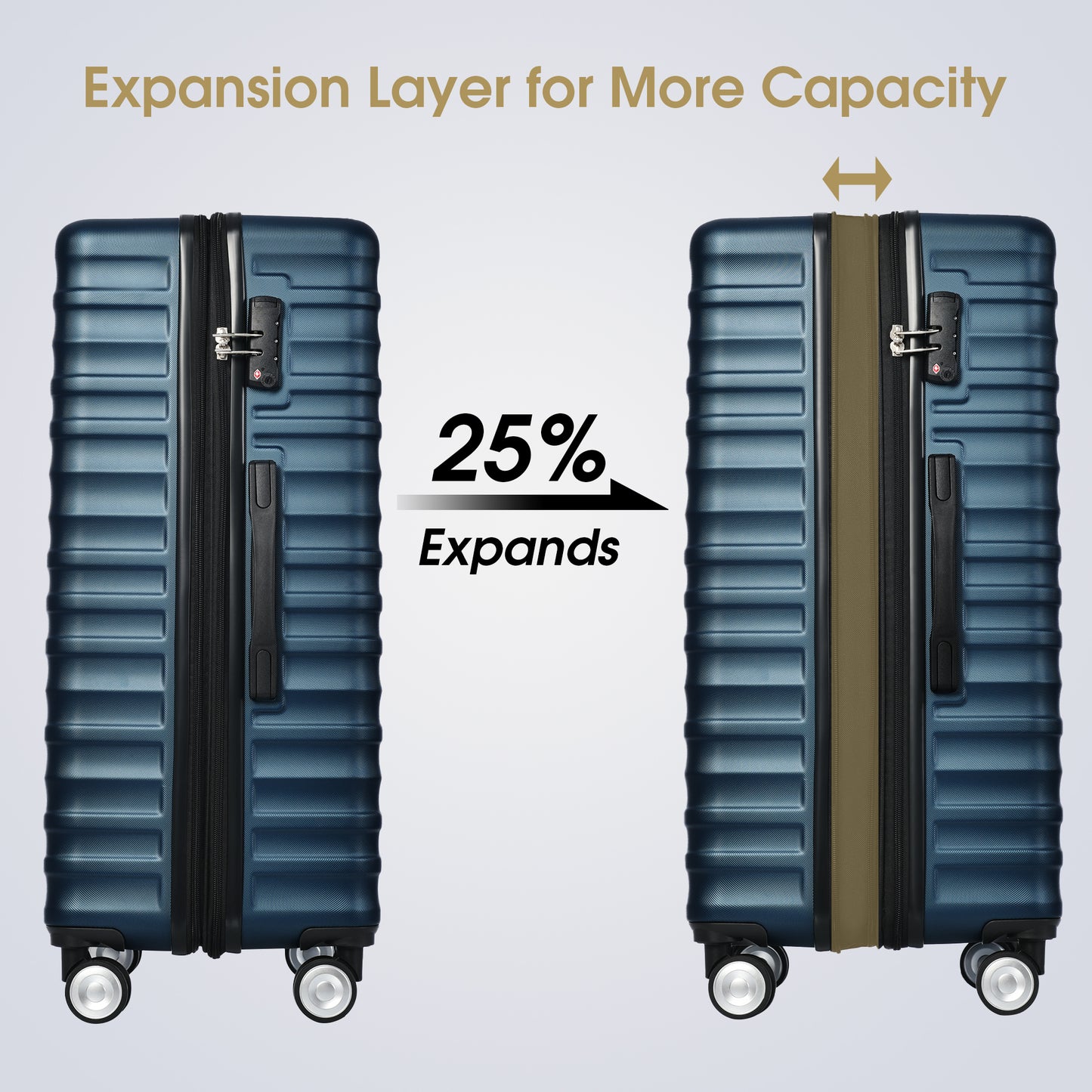 Luggage Expandable 3 Piece Sets ABS Spinner Suitcase Built-In TSA lock 20 inch 24 inch 28 inch